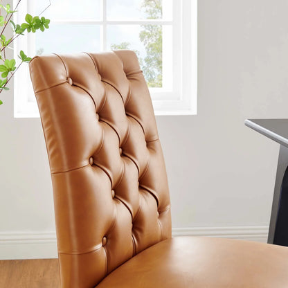 Duchess Button Tufted Vegan Tan Leather Dining Chair