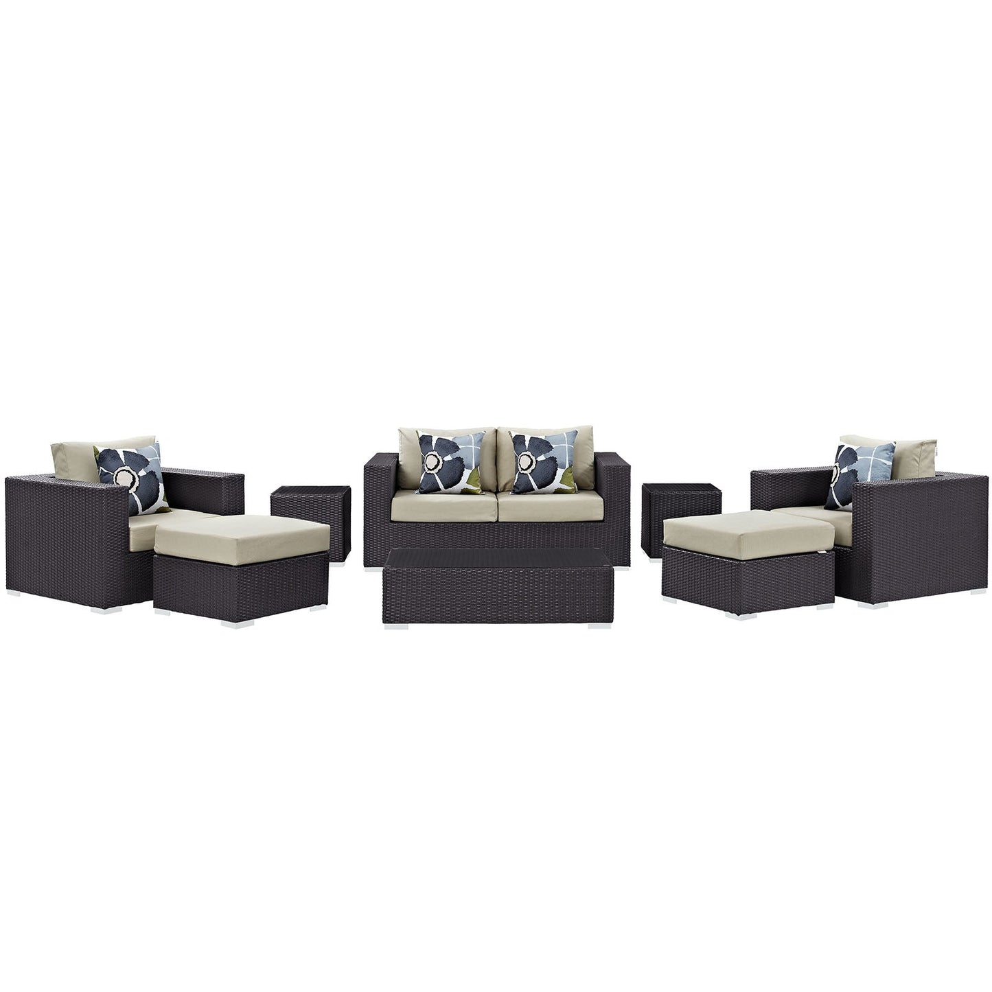 Convene 8 Piece Outdoor Patio Sofa Set Espresso Beige Color