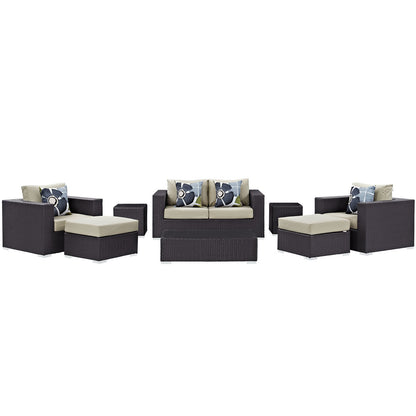 Convene 8 Piece Outdoor Patio Sofa Set Espresso Beige Color