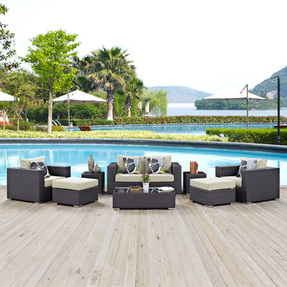 Convene 8 Piece Outdoor Patio Sofa Set Espresso Beige Color