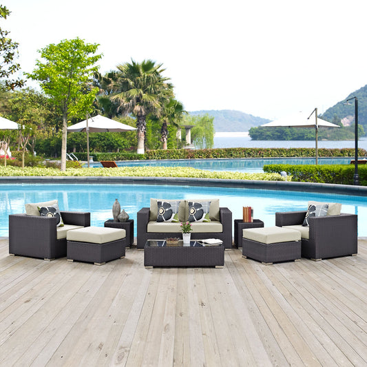 Convene 8 Piece Outdoor Patio Sofa Set Espresso Beige Color