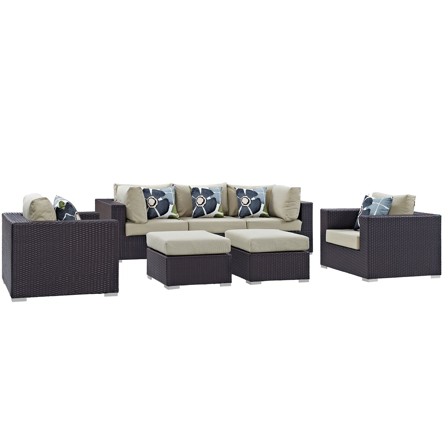 Convene 7 Piece Outdoor Patio Sectional Set Espresso Beige