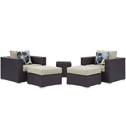 Convene 5 Piece Outdoor Patio Sectional Set Espresso Beige