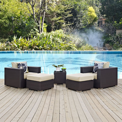 Convene 5 Piece Outdoor Patio Sectional Set Espresso Beige