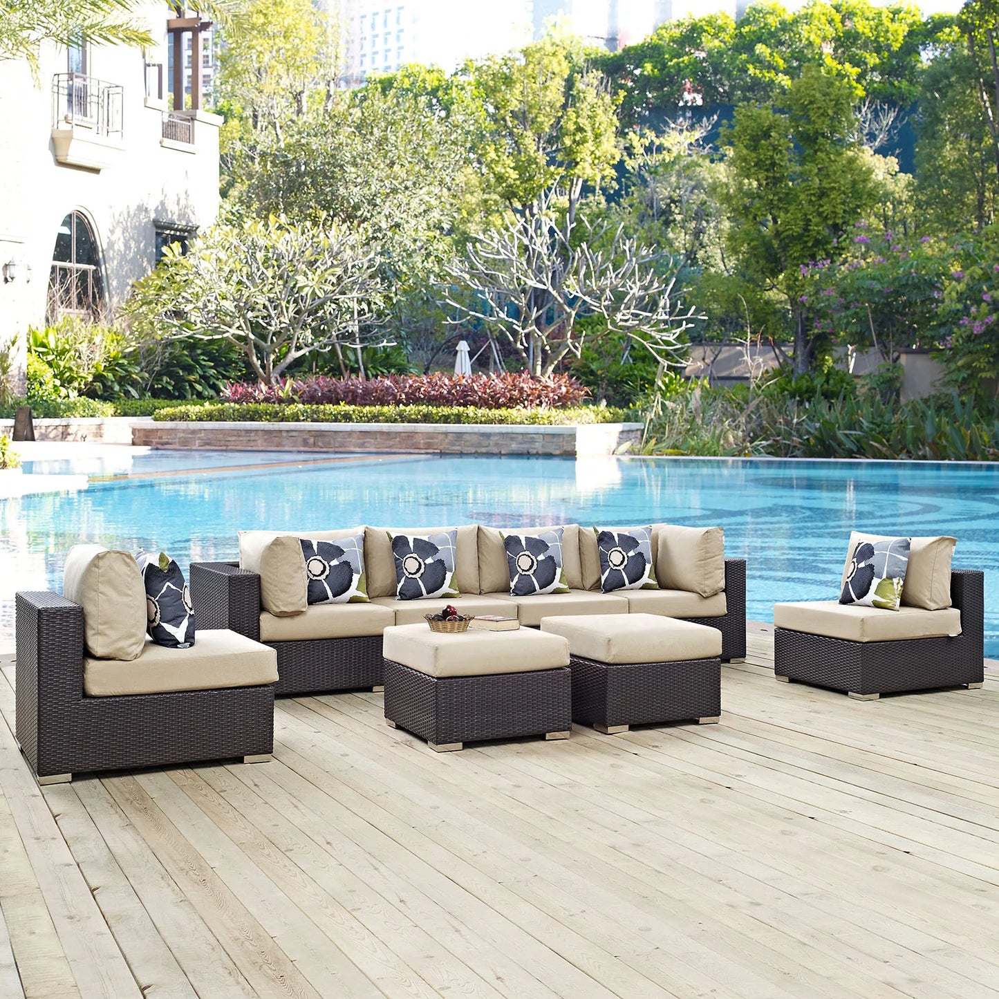Convene  Outdoor Patio Sectional Set Espresso Beige