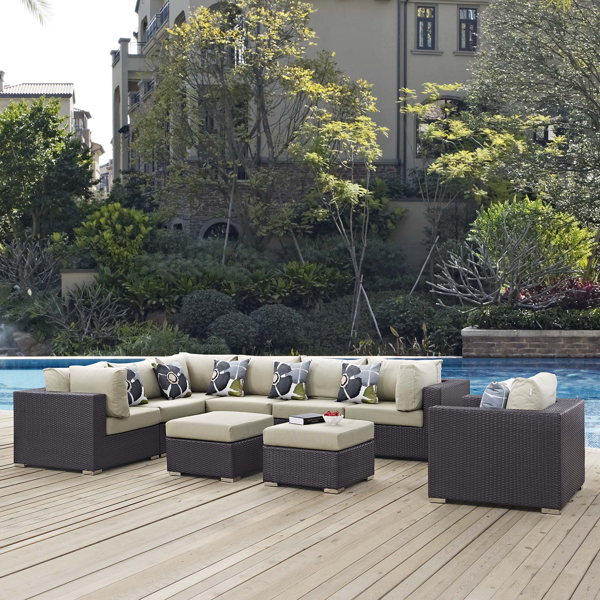 Convene 9 Piece Outdoor Patio Sectional Set