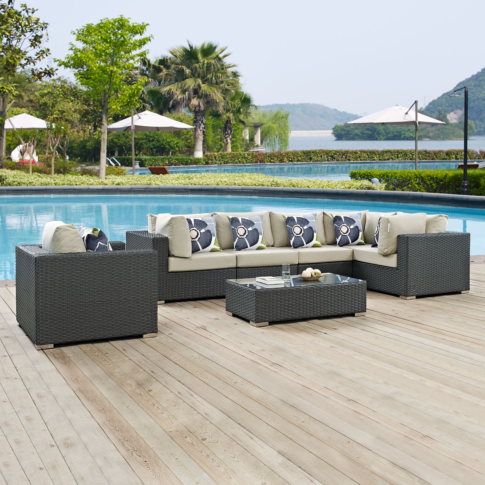 Sojourn 7 Piece Outdoor Patio Sunbrella® Sectional Set