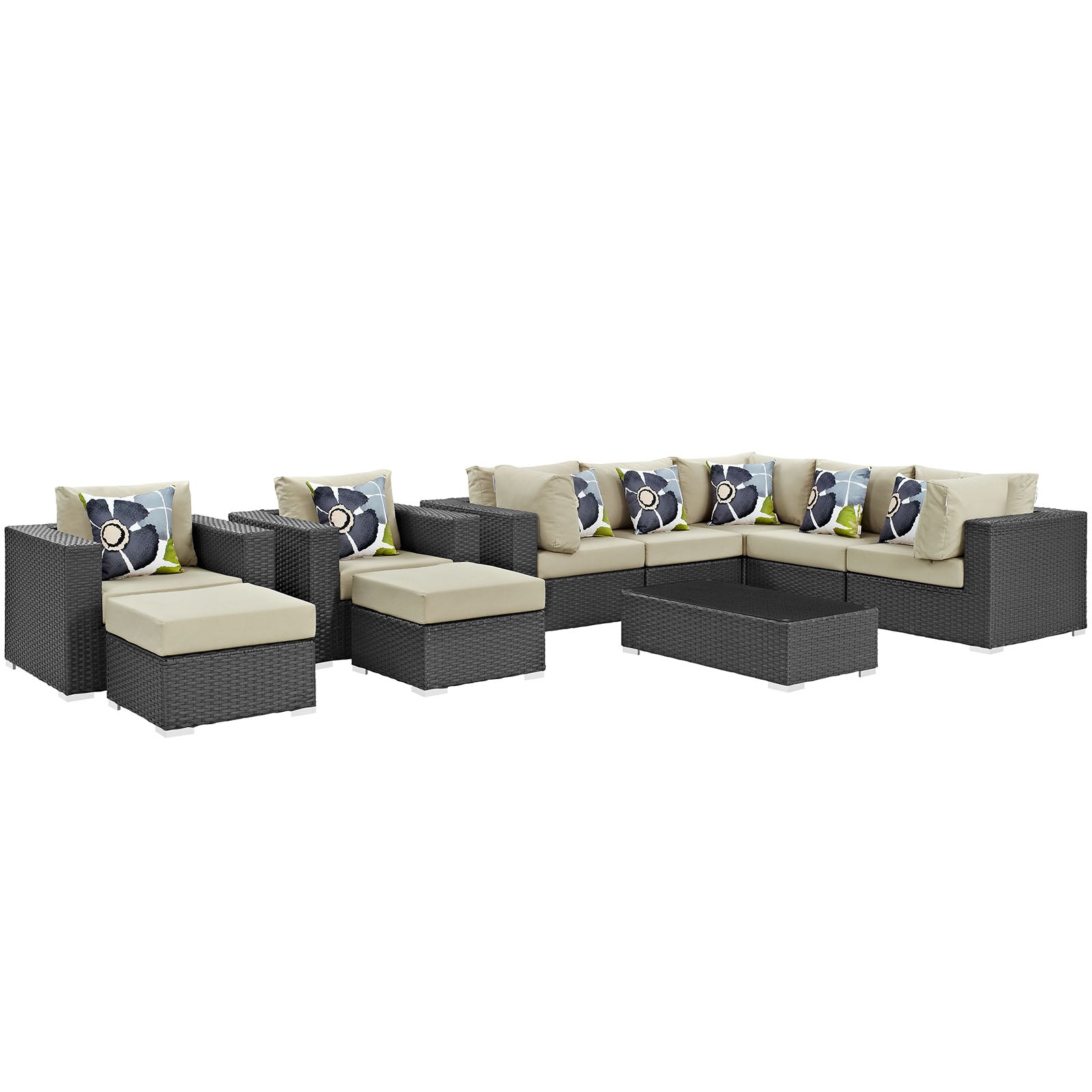 Sojourn 10 Piece Outdoor Patio Sunbrella® Sectional Set