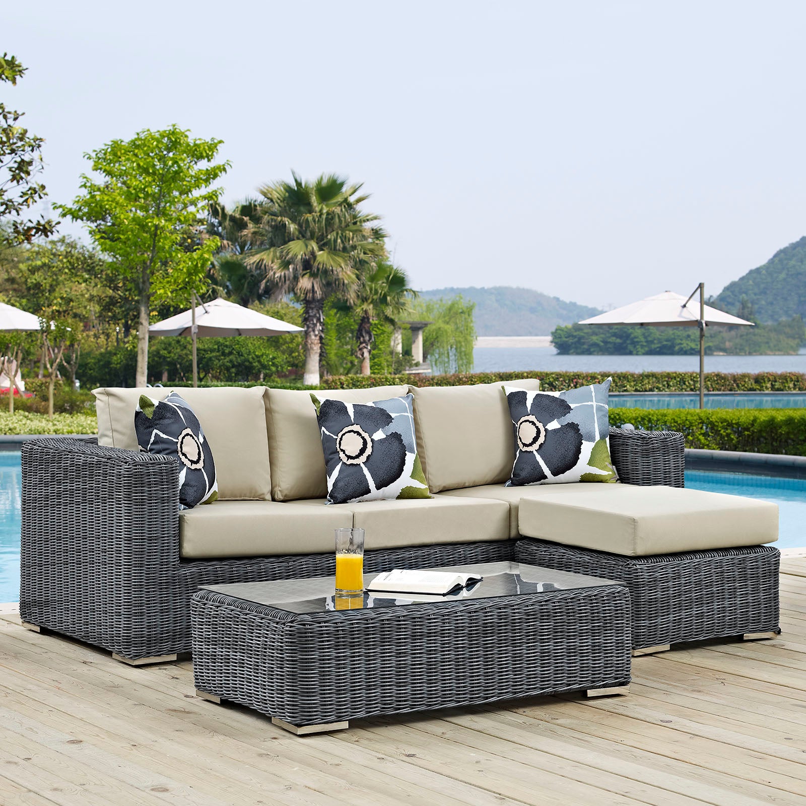 Summon 3 Piece Outdoor Patio Sunbrella® Sectional Set