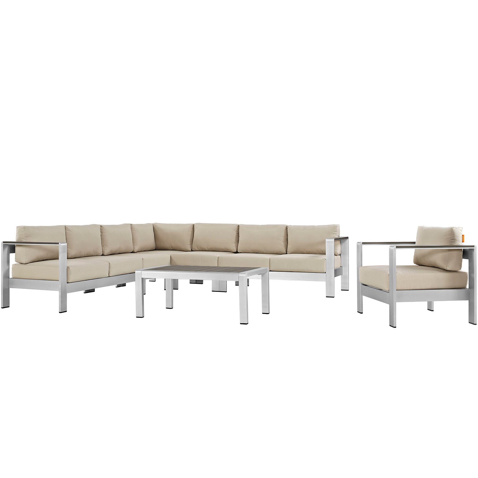 Shore 7 Piece Outdoor Patio Aluminum Sectional Sofa Set