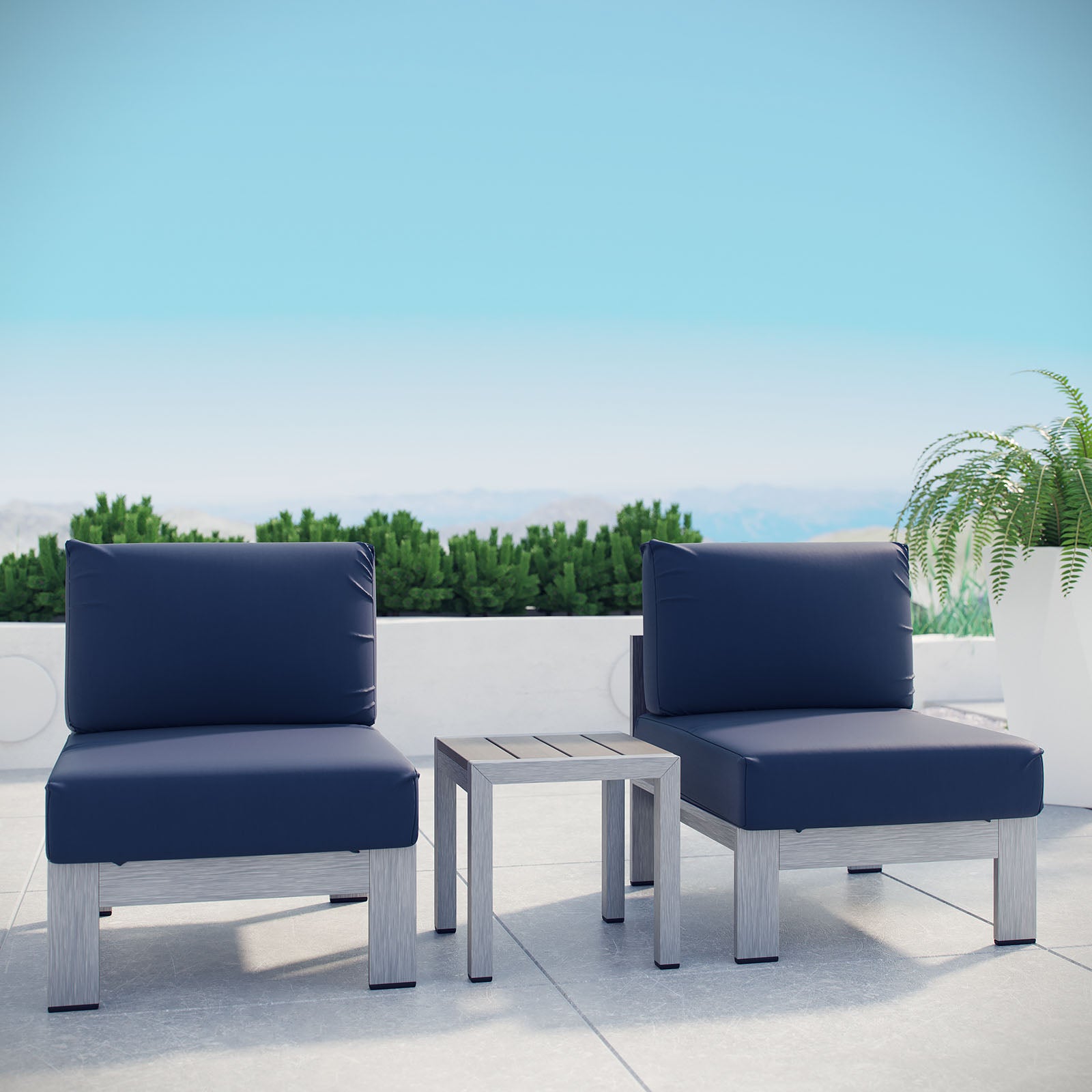 Shore 3 Piece Outdoor Patio Aluminum Sectional Sofa Set