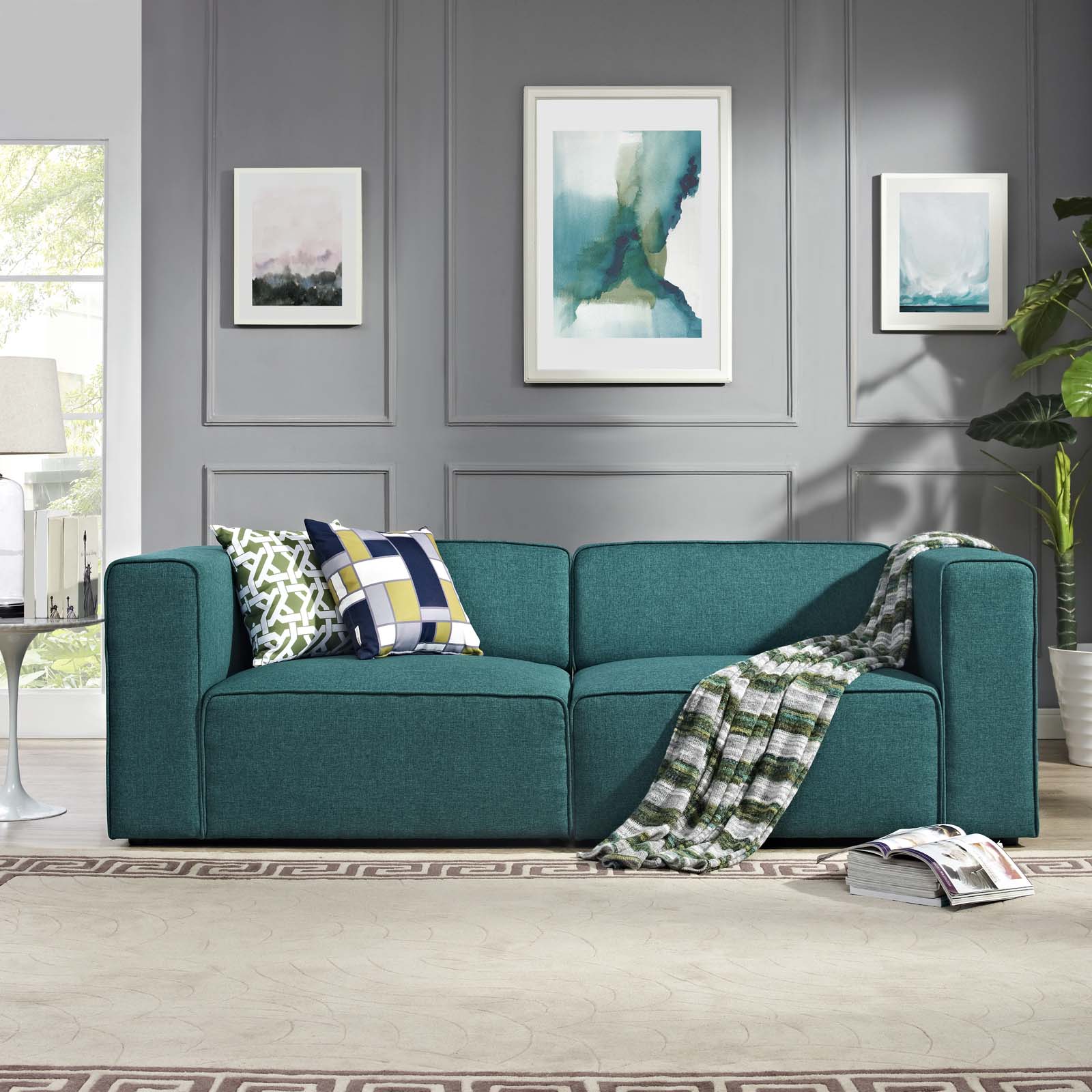 Mingle 2 Piece Upholstered Fabric Sectional Sofa Set