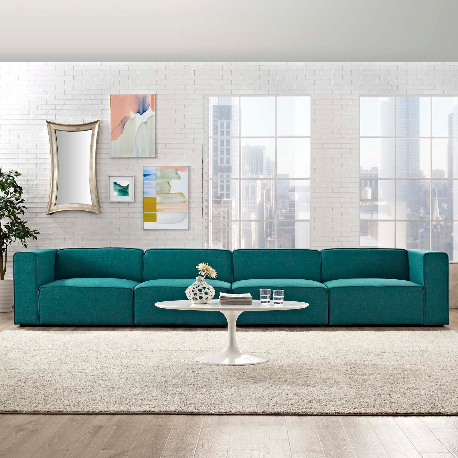 Mingle 4 Piece Upholstered Fabric Sectional Sofa Set