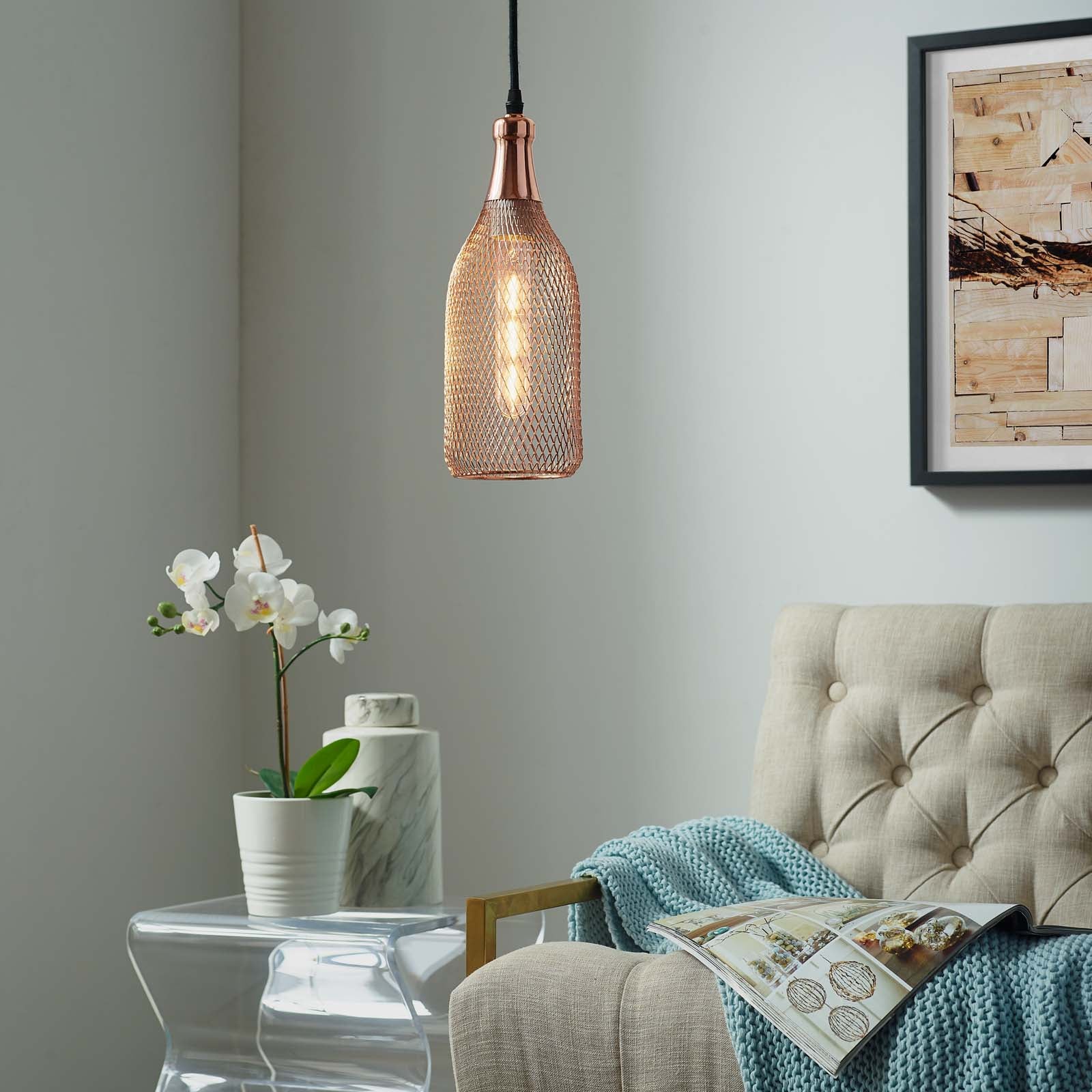 Glimmer Bottle-Shaped Rose Gold Pendant Light