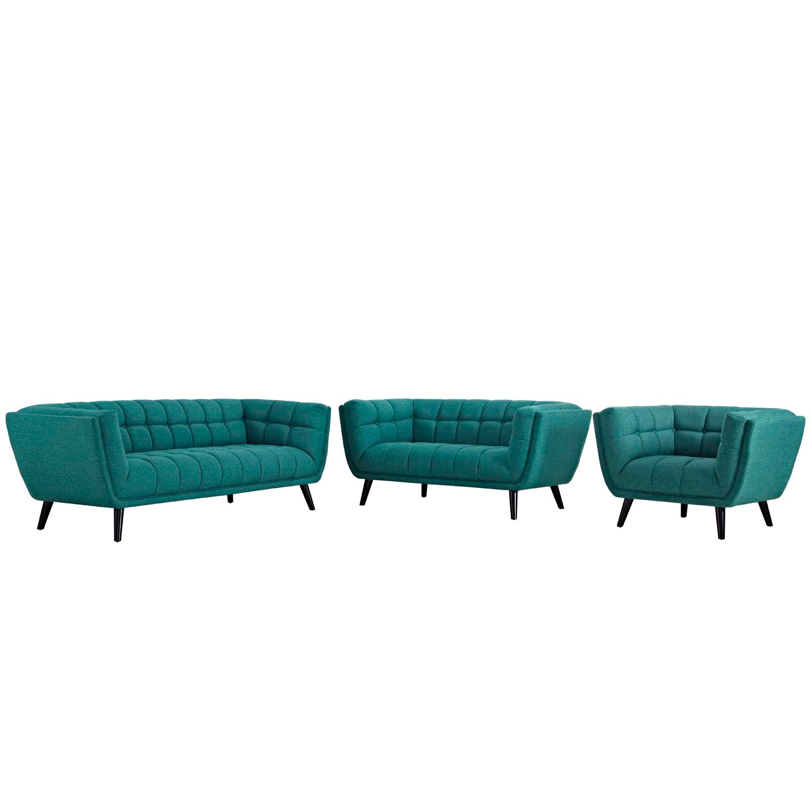 Bestow 3 Piece Upholstered Fabric Sofa Loveseat and Armchair Set