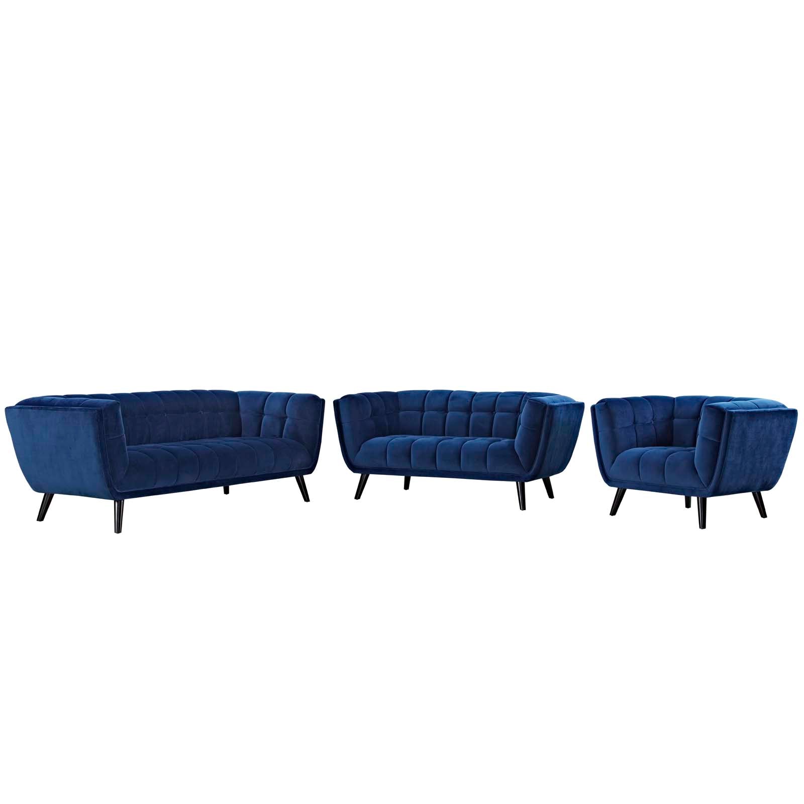 Bestow 3 Piece Performance Velvet Sofa Loveseat and Armchair Set