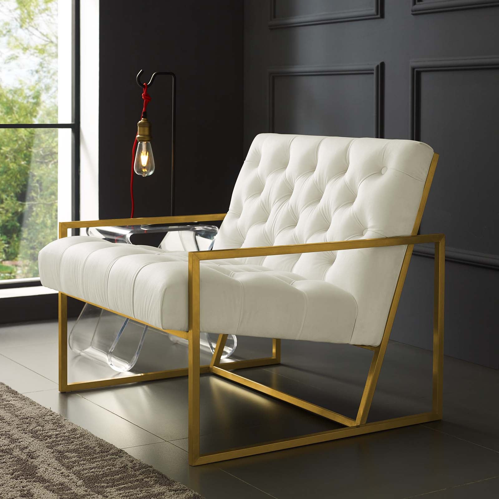 Bequest Gold Stainless Steel Performance Velvet Accent Chair