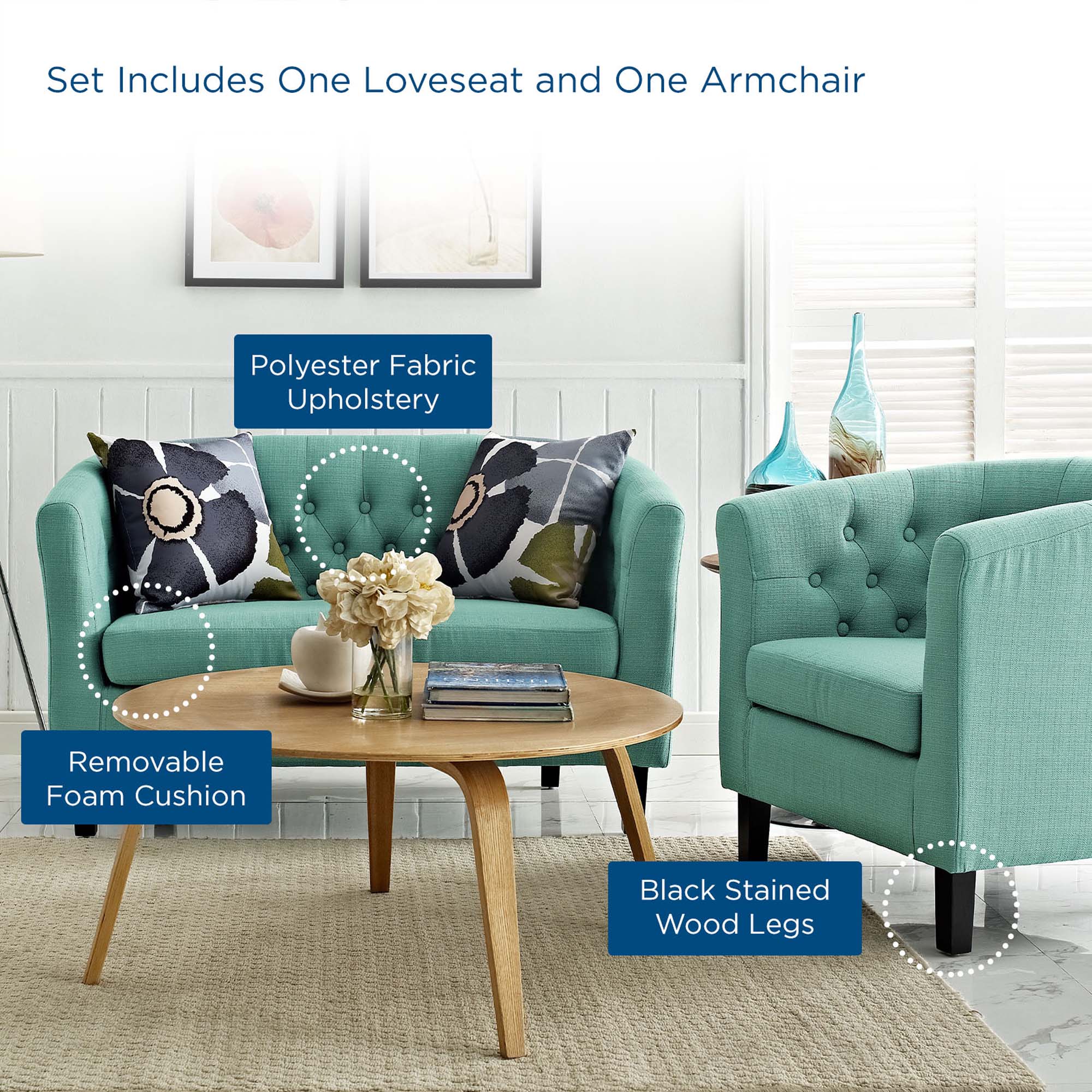 Prospect 2 Piece Upholstered Fabric Loveseat and Armchair Set