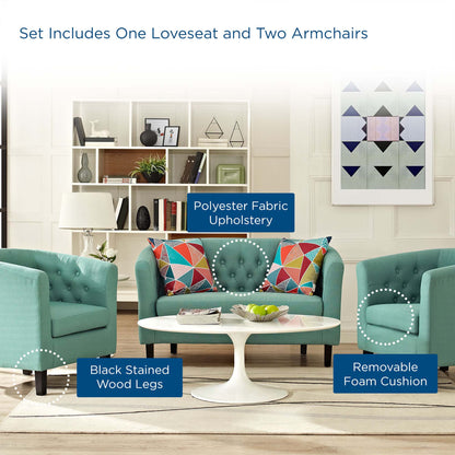 Prospect 3 Piece Upholstered Fabric Loveseat and Armchair Set