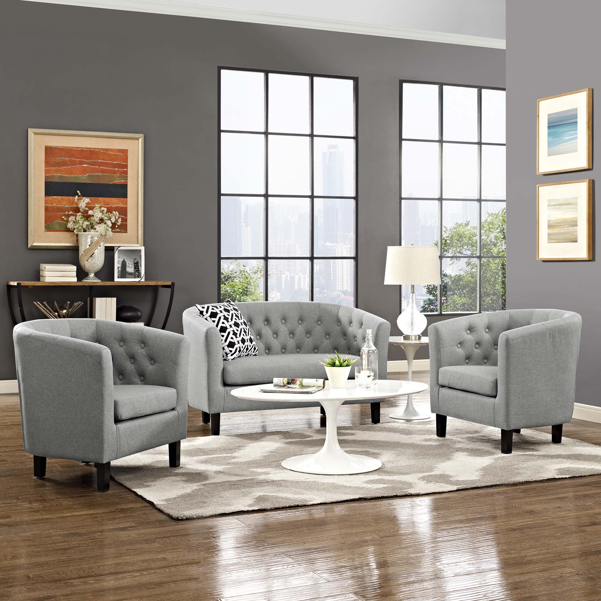 Prospect 3 Piece Upholstered Fabric Loveseat and Armchair Set