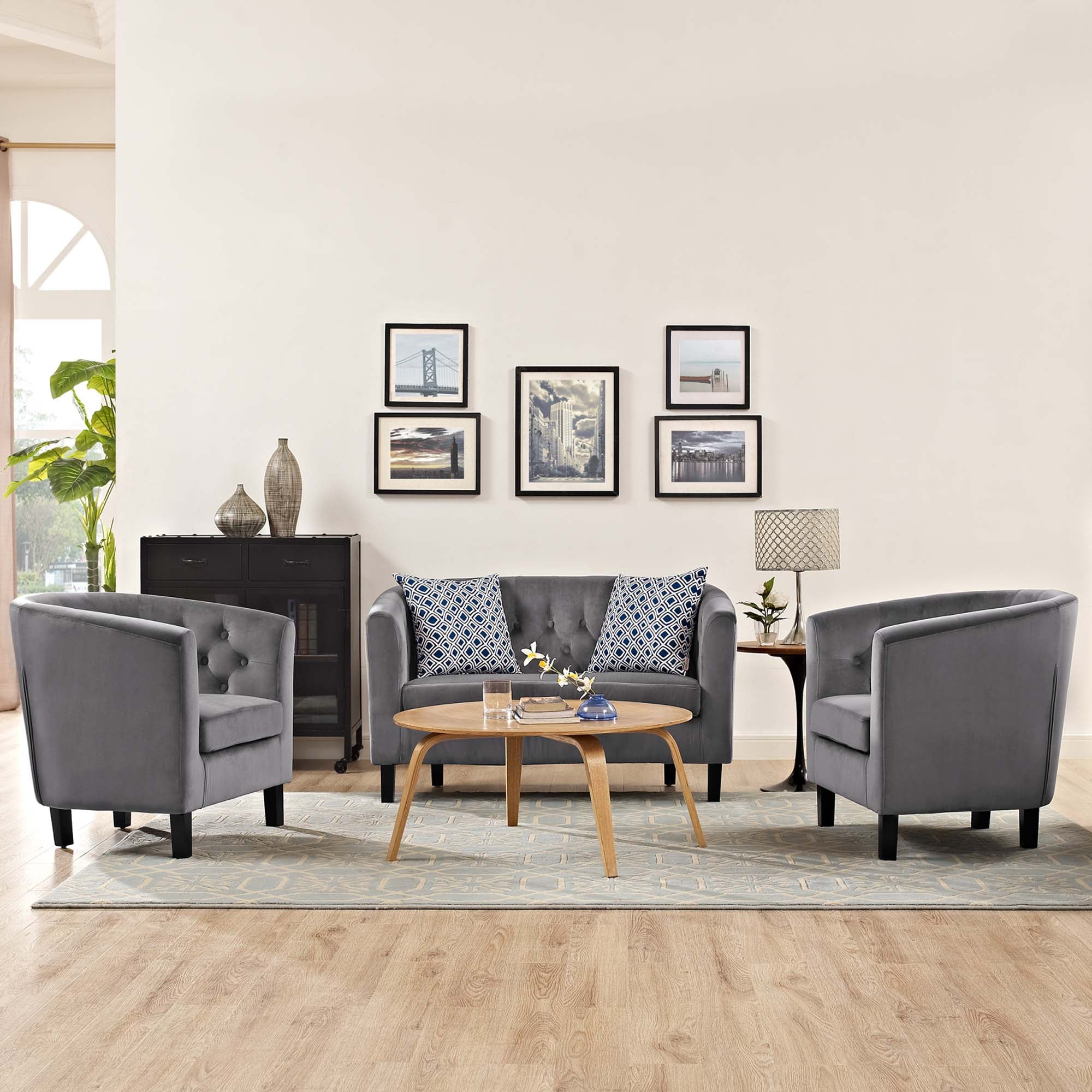 Prospect 3 Piece Performance Velvet Loveseat and Armchair Set