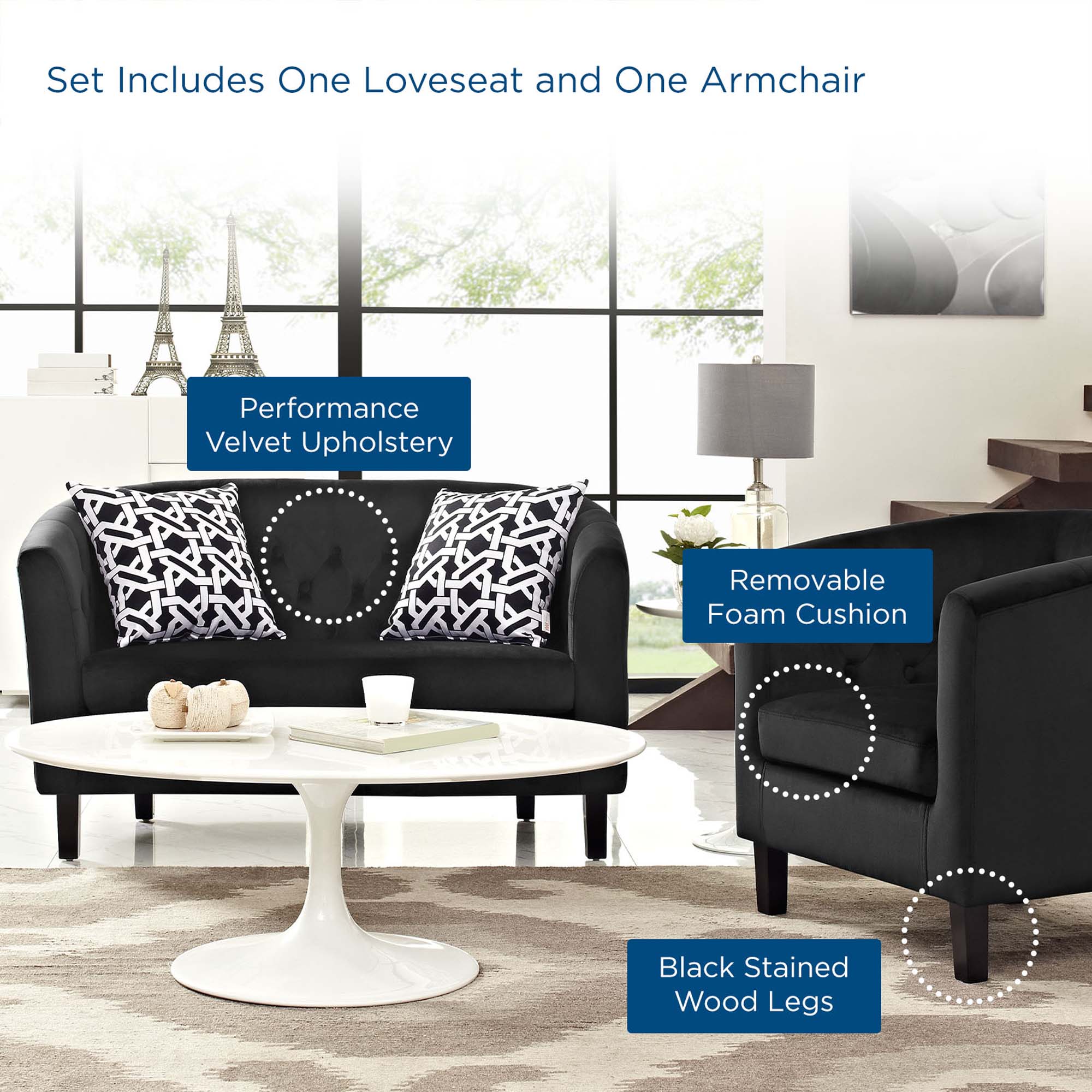 Prospect 2 Piece Performance Velvet Loveseat and Armchair Set