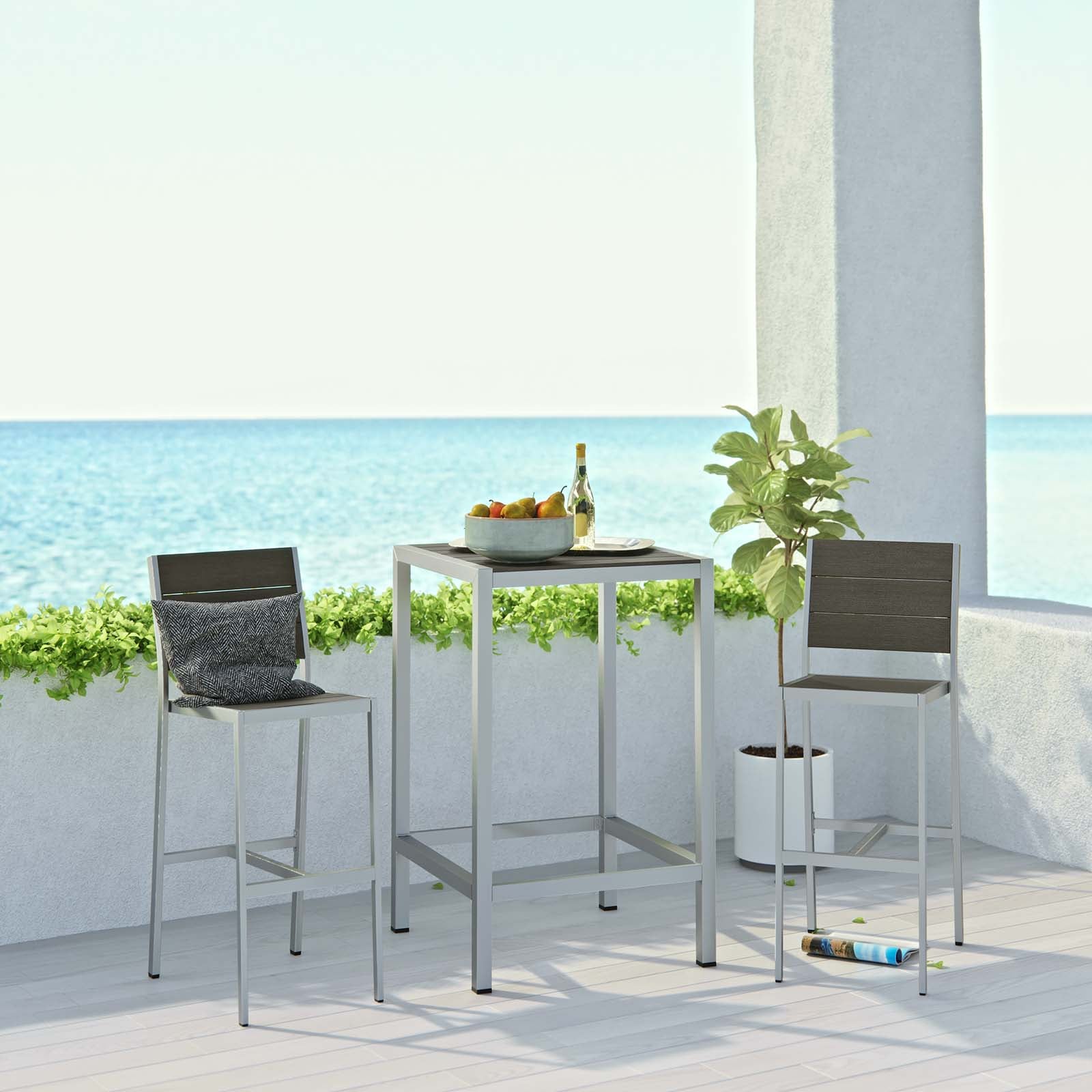 Shore 3 Piece Outdoor Patio Aluminum Pub Set