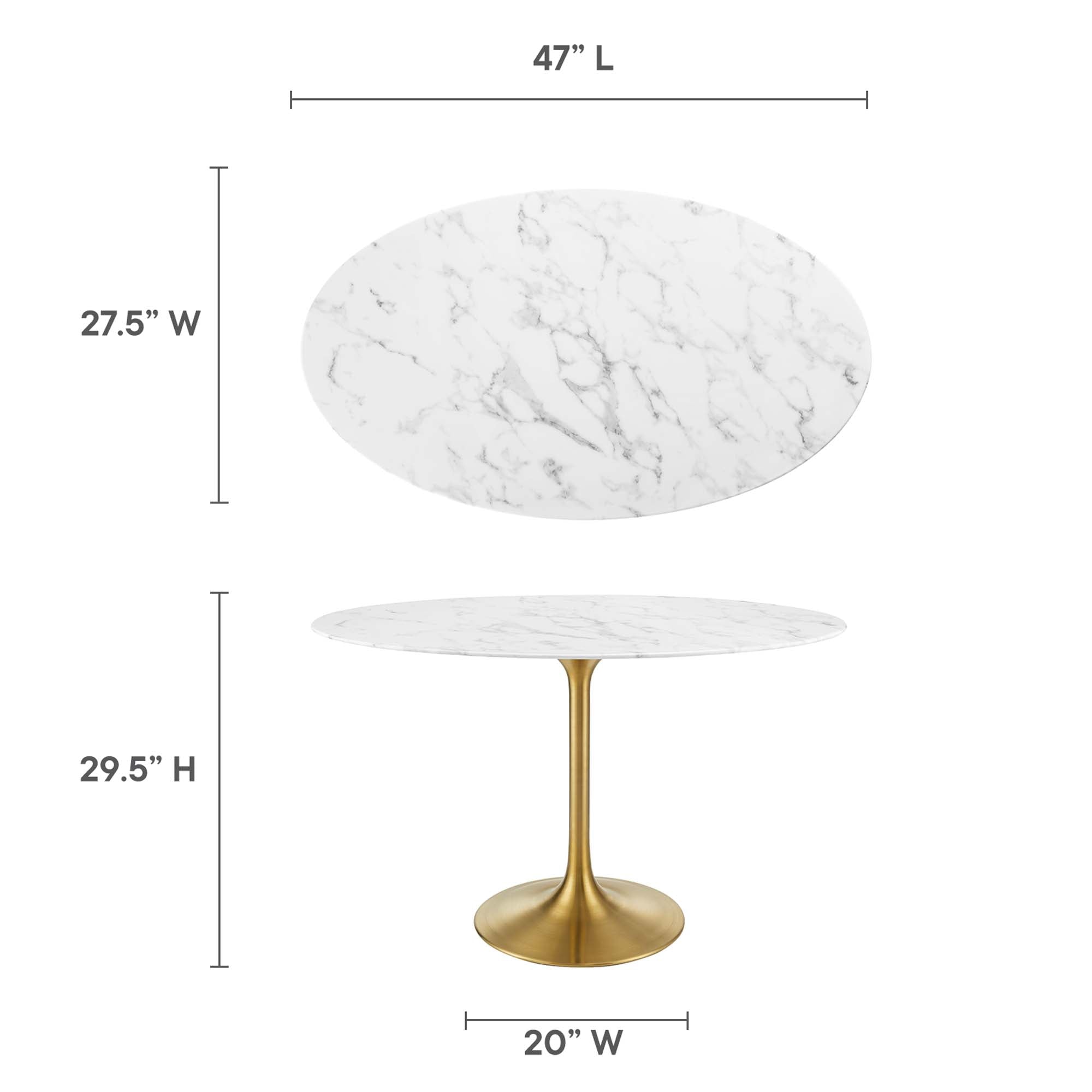 Lippa 48" Oval Artificial Marble Dining Table