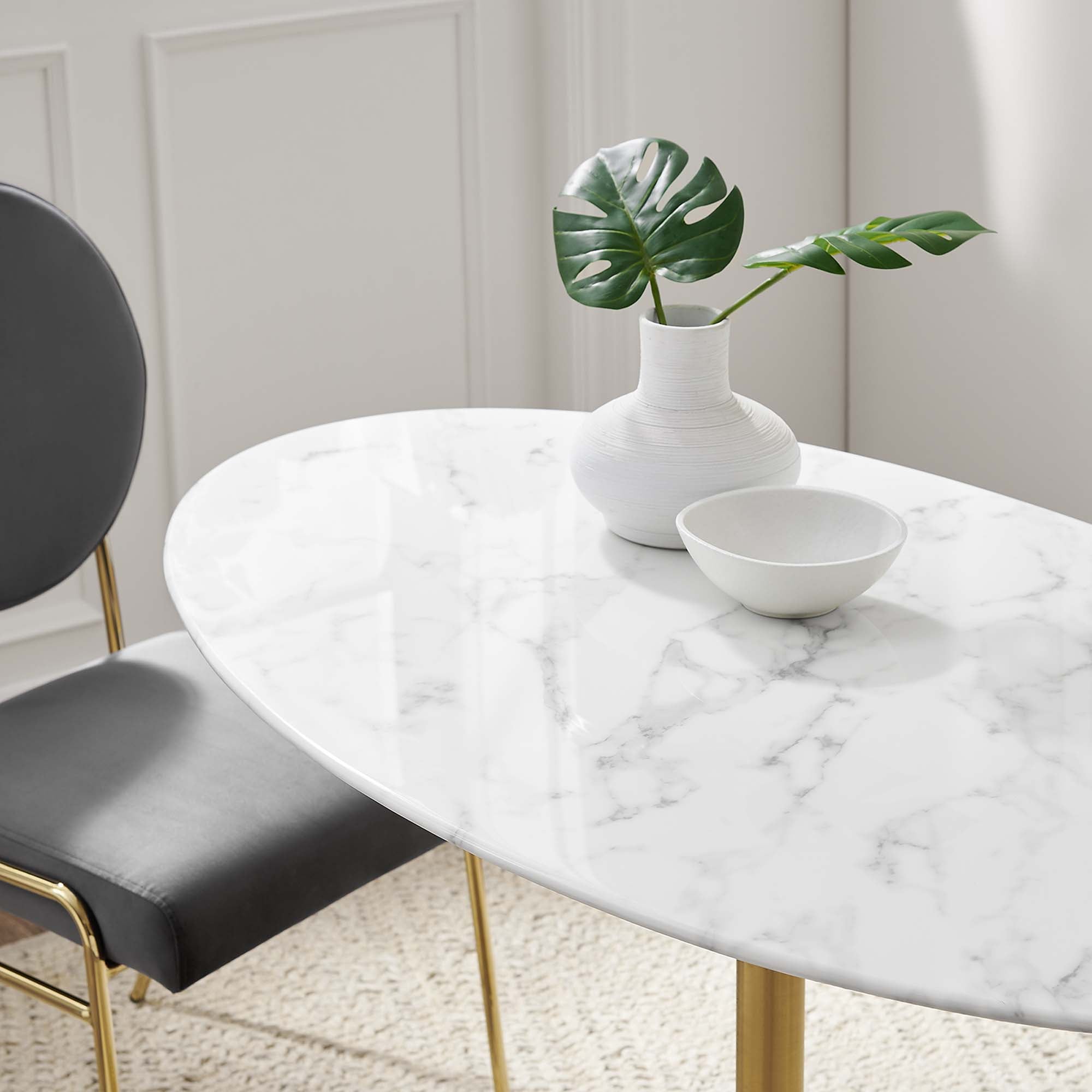 Lippa 48" Oval Artificial Marble Dining Table