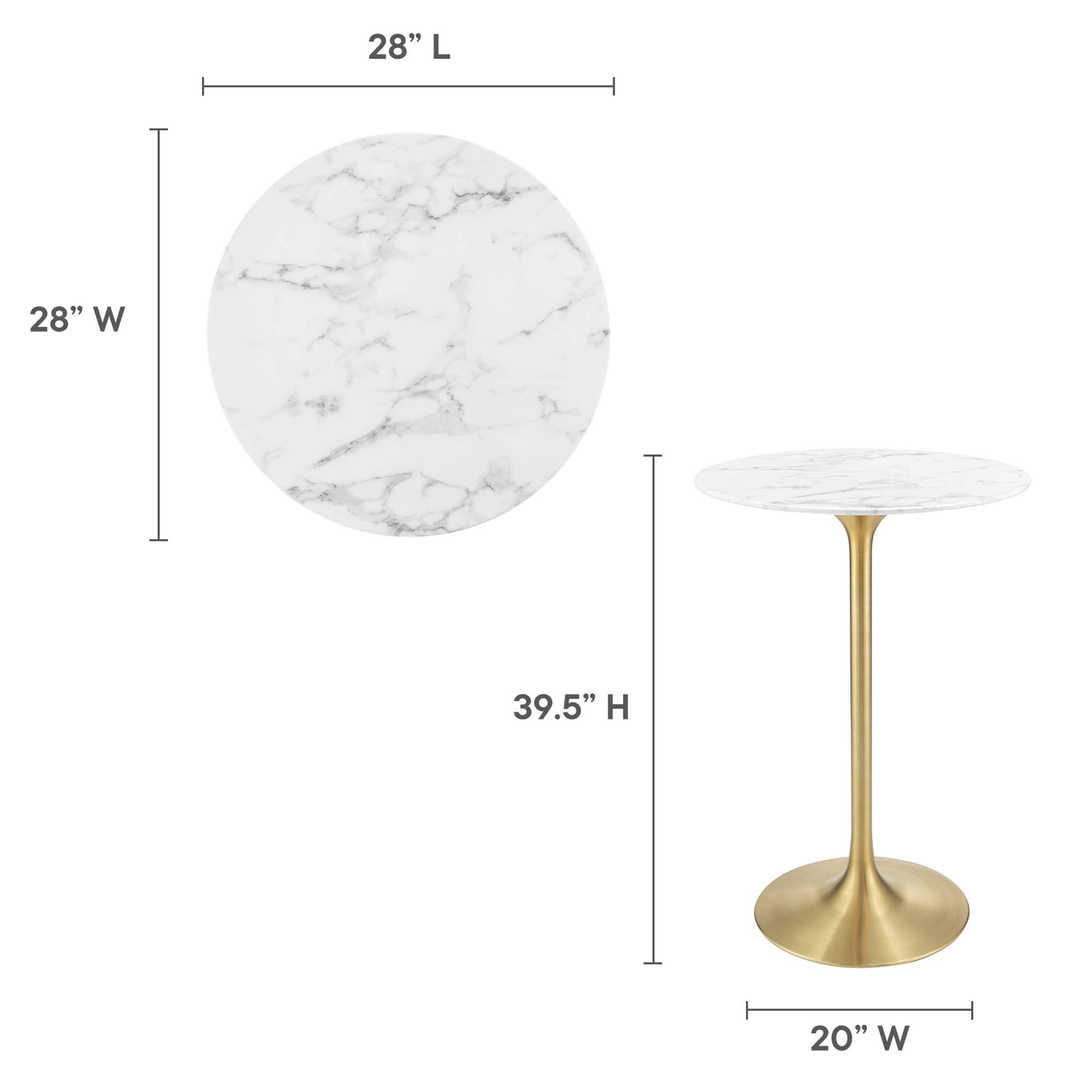 Lippa 28" Round Artificial Marble Bar Table