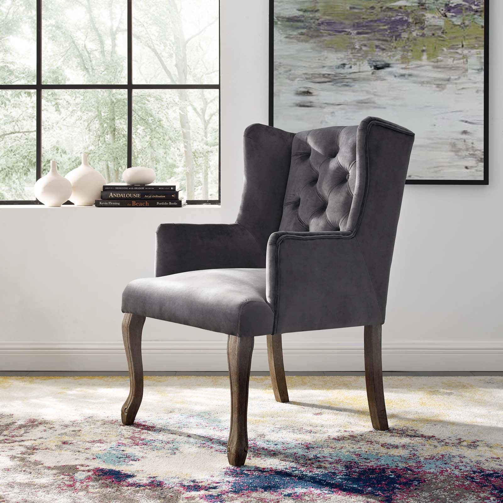 Realm French Vintage Dining Performance Velvet Armchair