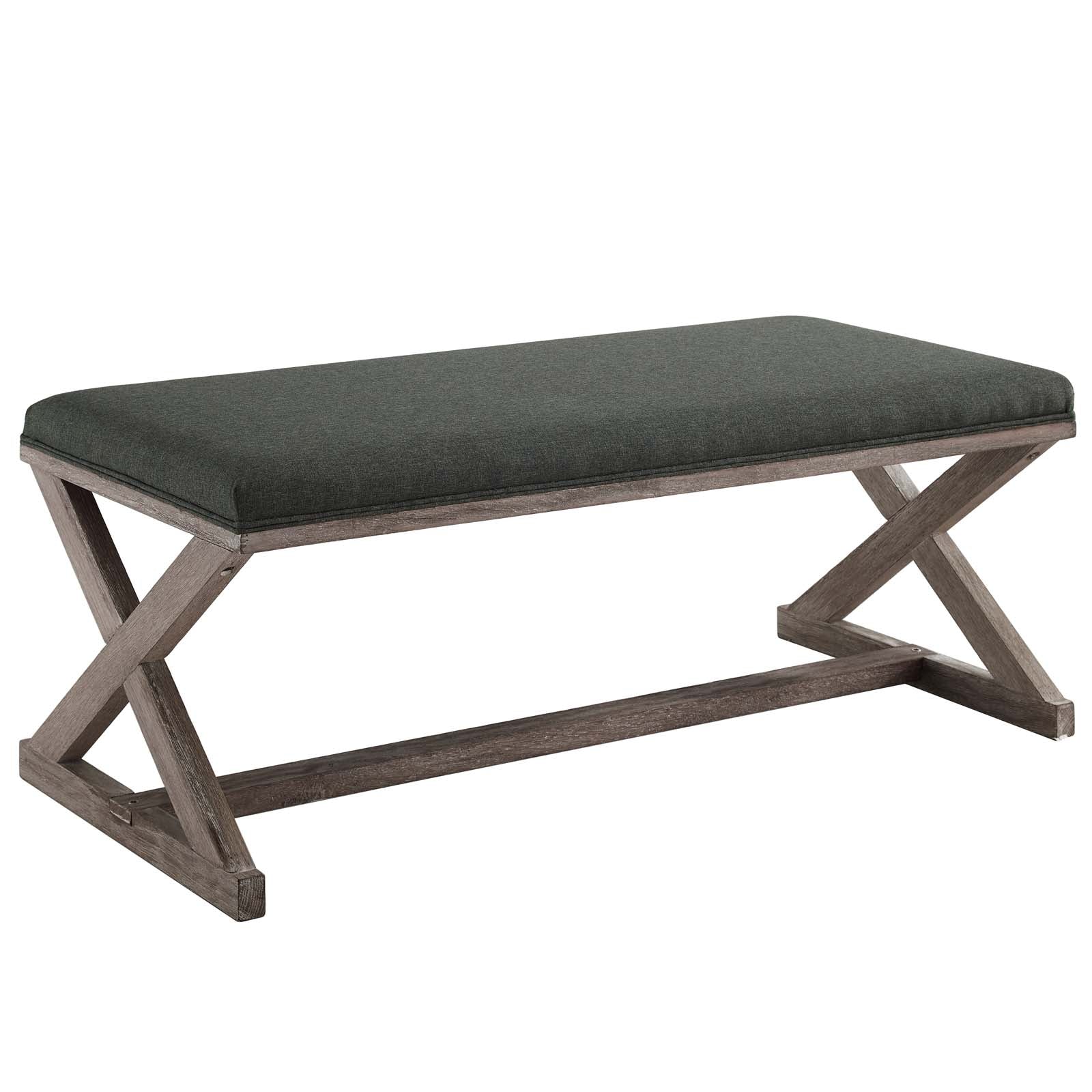 Province Vintage French X-Brace Upholstered Fabric Bench