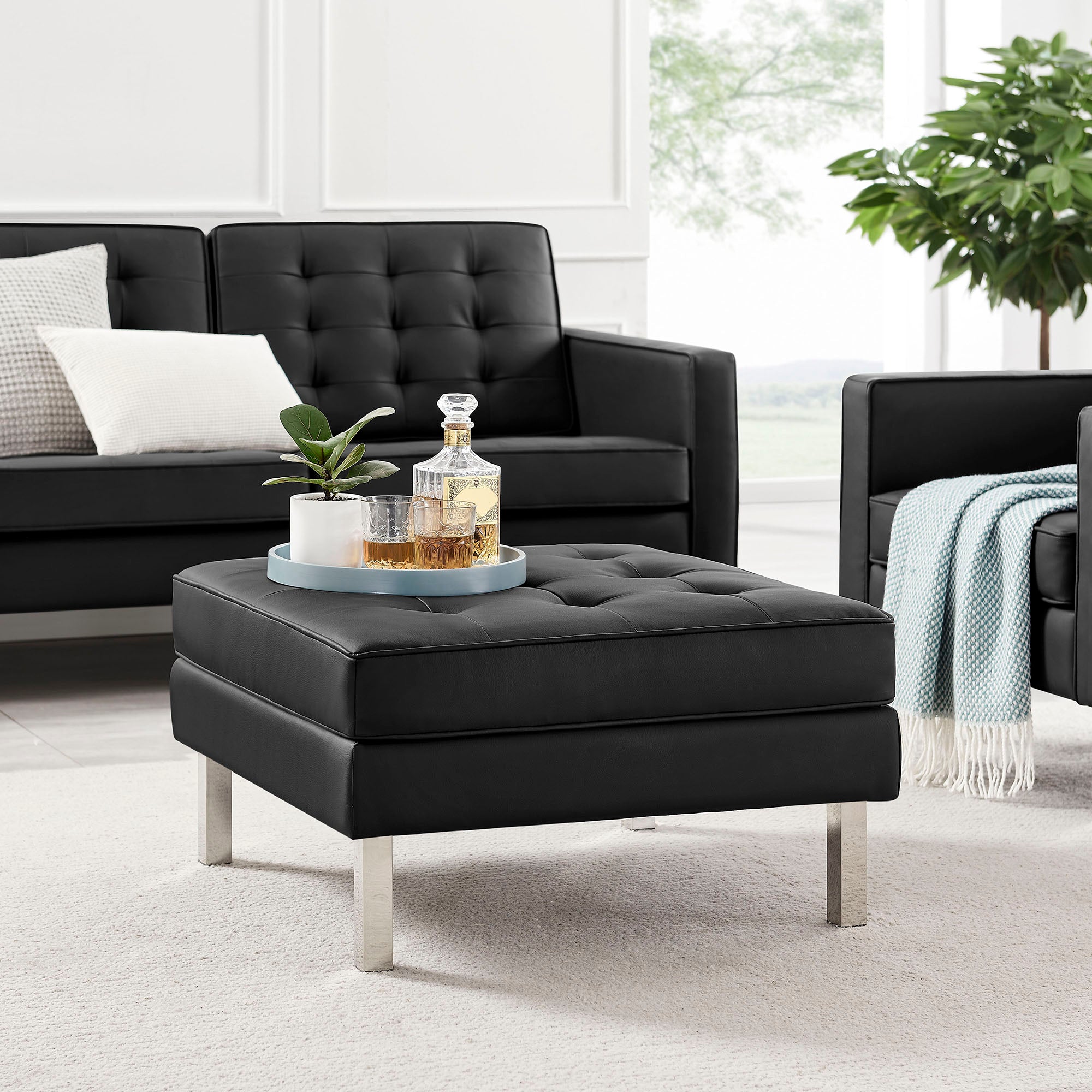 Loft Tufted Vegan Leather Ottoman