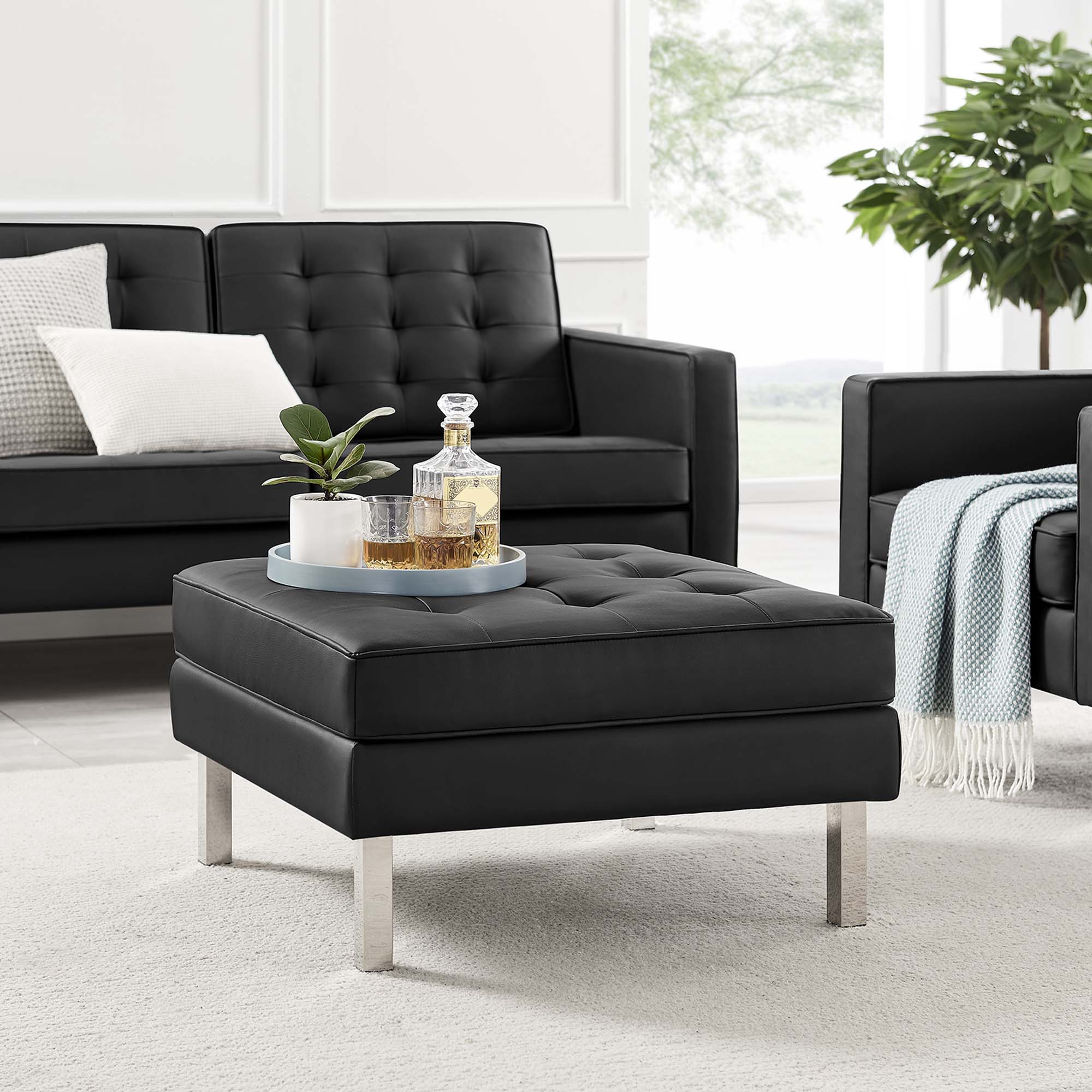 Loft Tufted Vegan Leather Ottoman