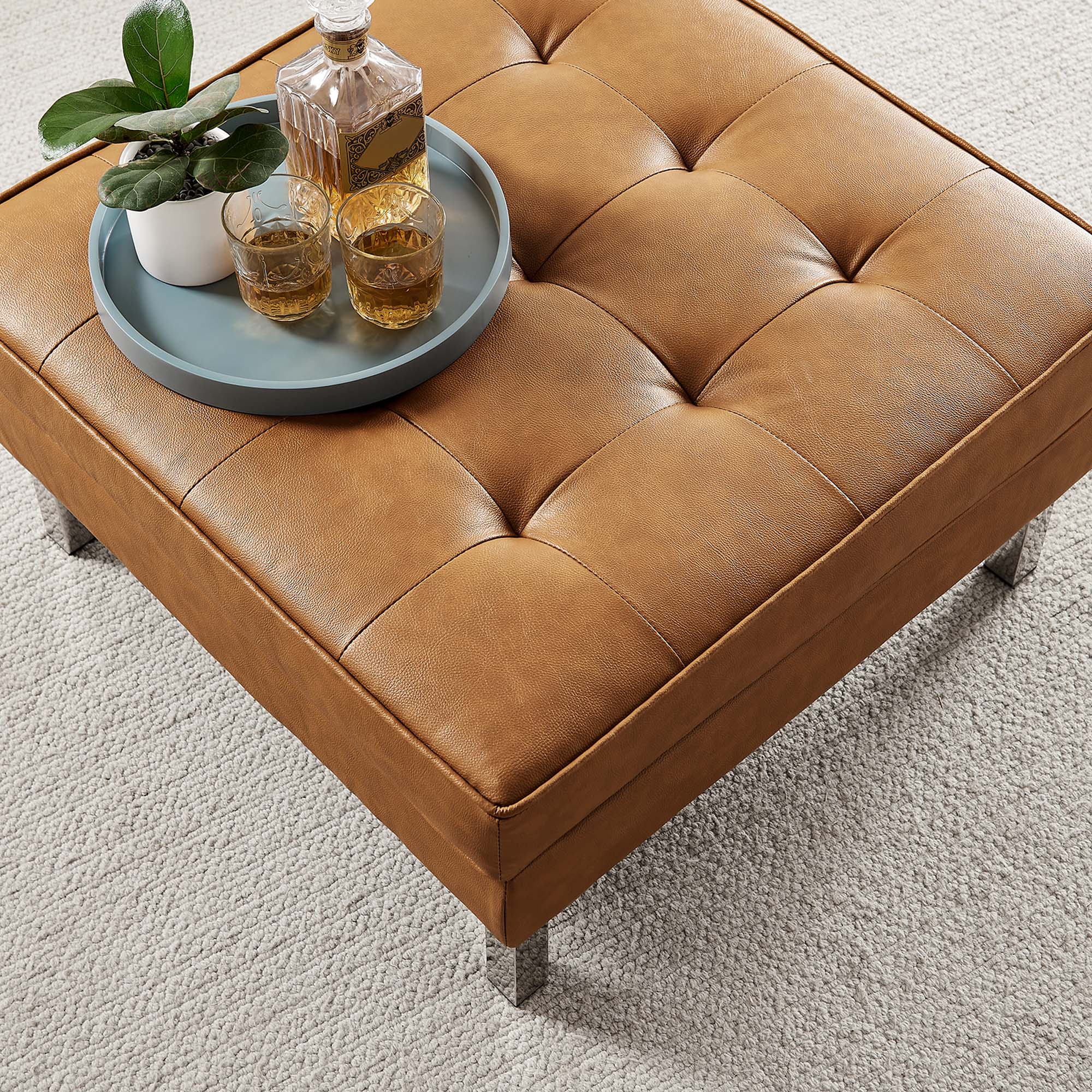 Loft Tufted Vegan Leather Ottoman