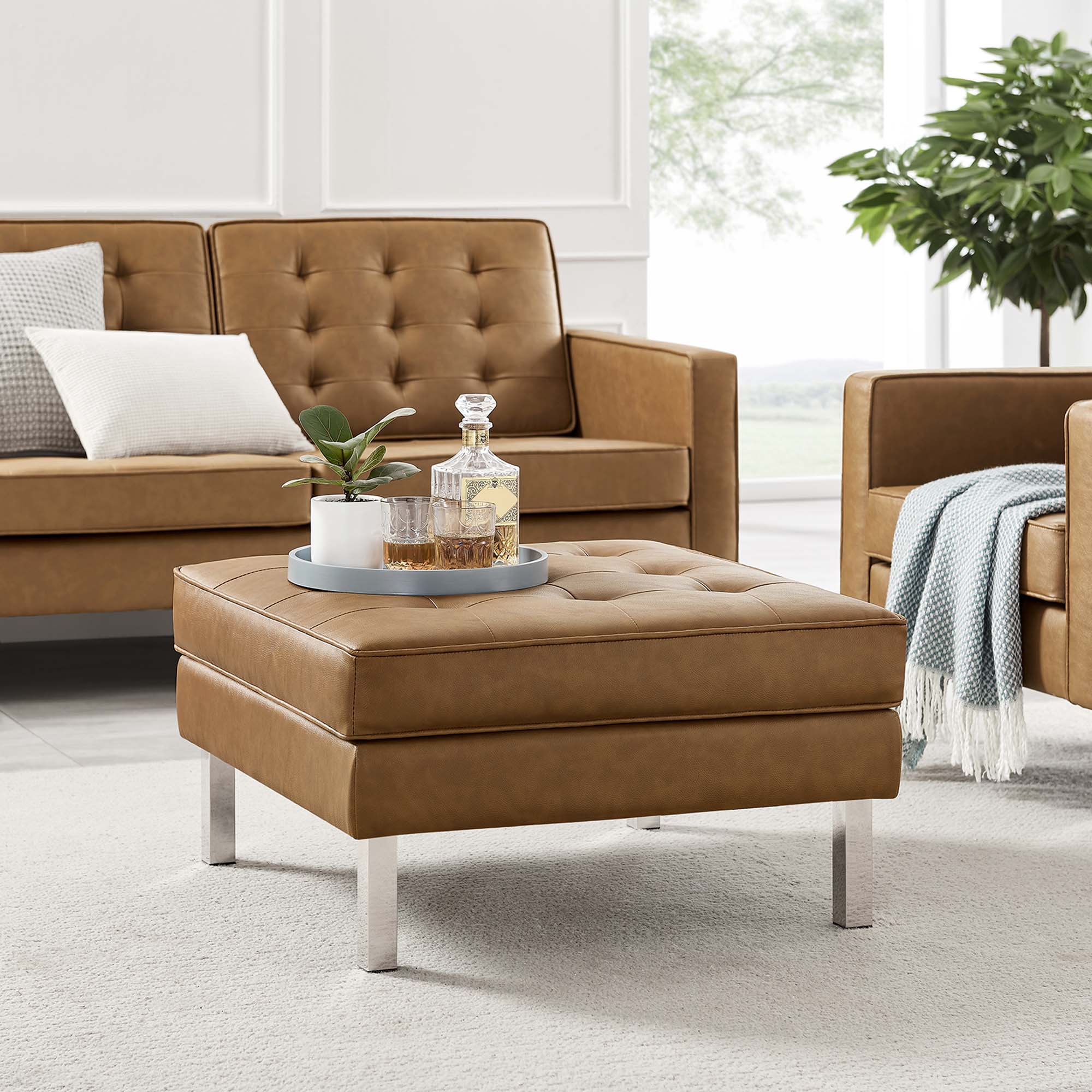 Loft Tufted Vegan Leather Ottoman