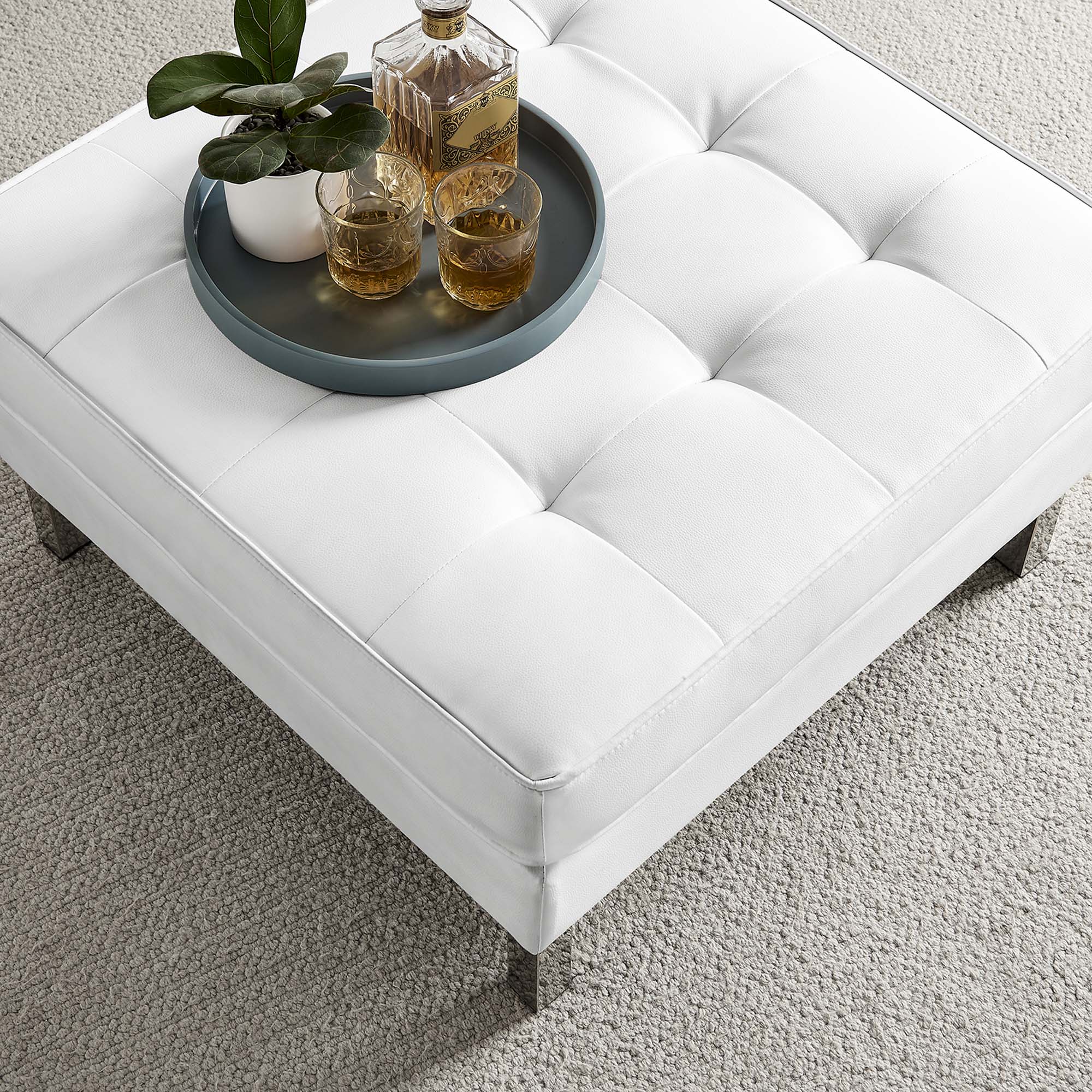 Loft Tufted Vegan Leather Ottoman