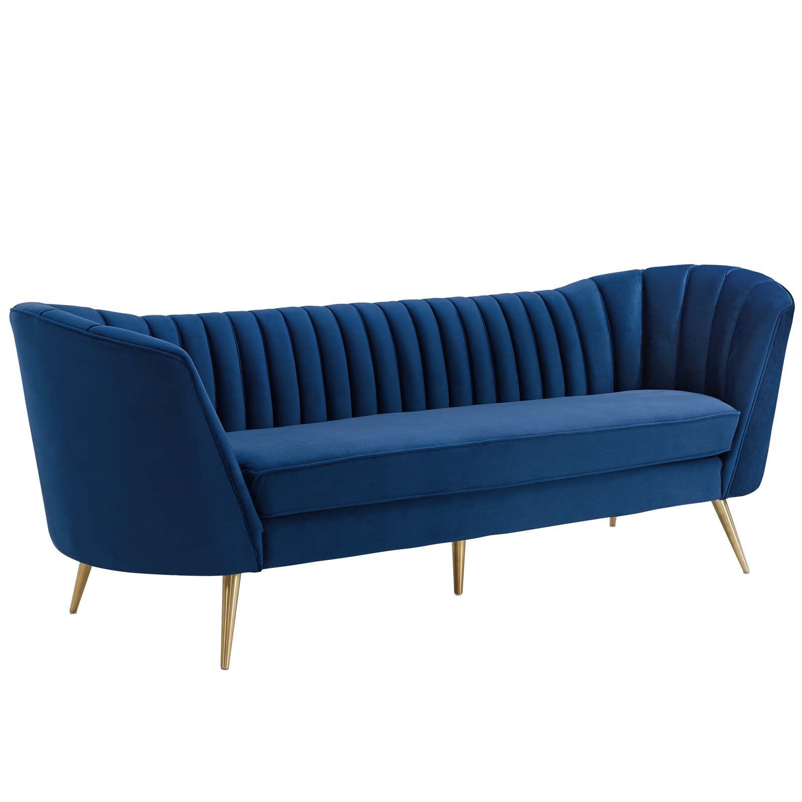 Opportunity Vertical Channel Tufted Curved Performance Velvet Sofa