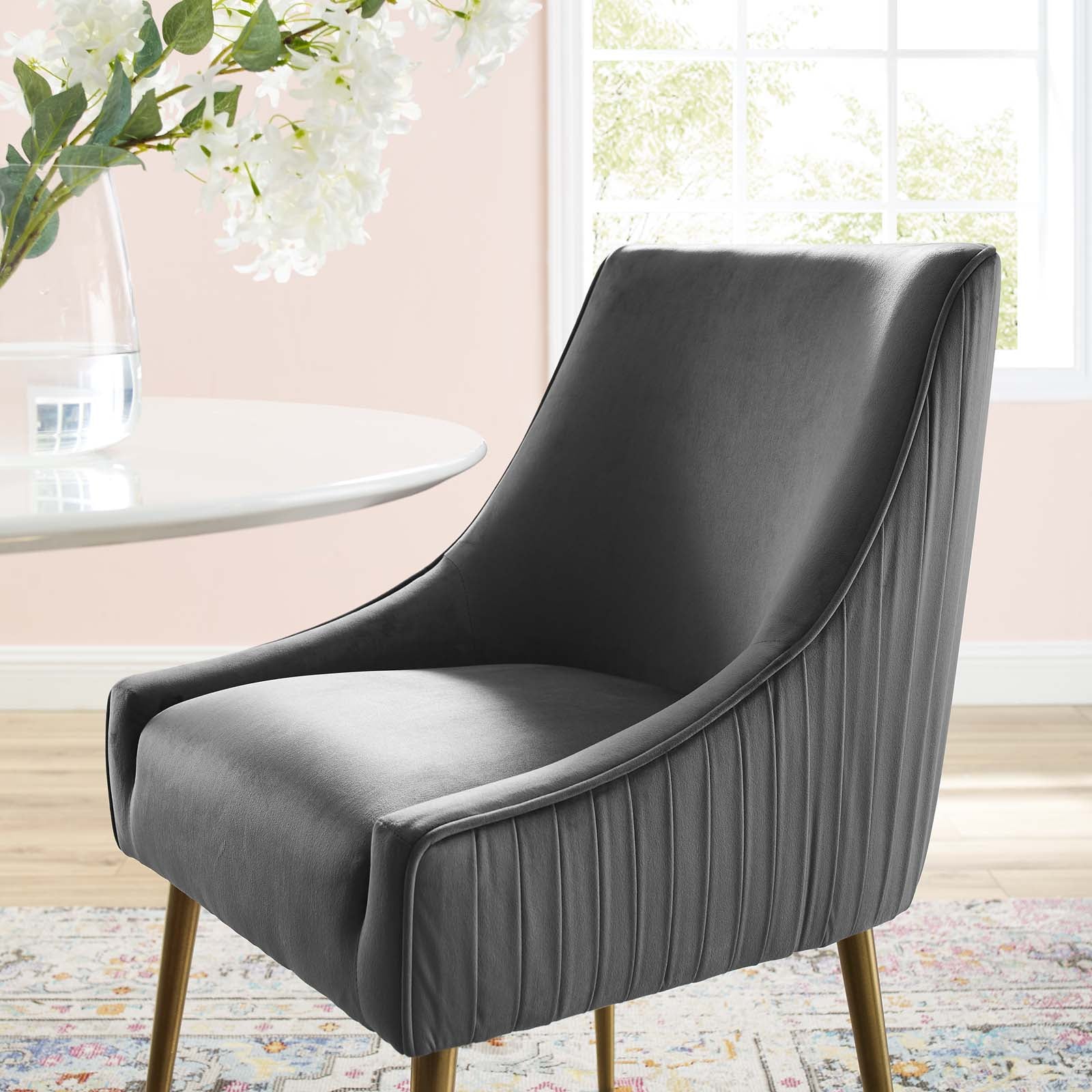 Discern Pleated Back Upholstered Performance Velvet Dining Chair