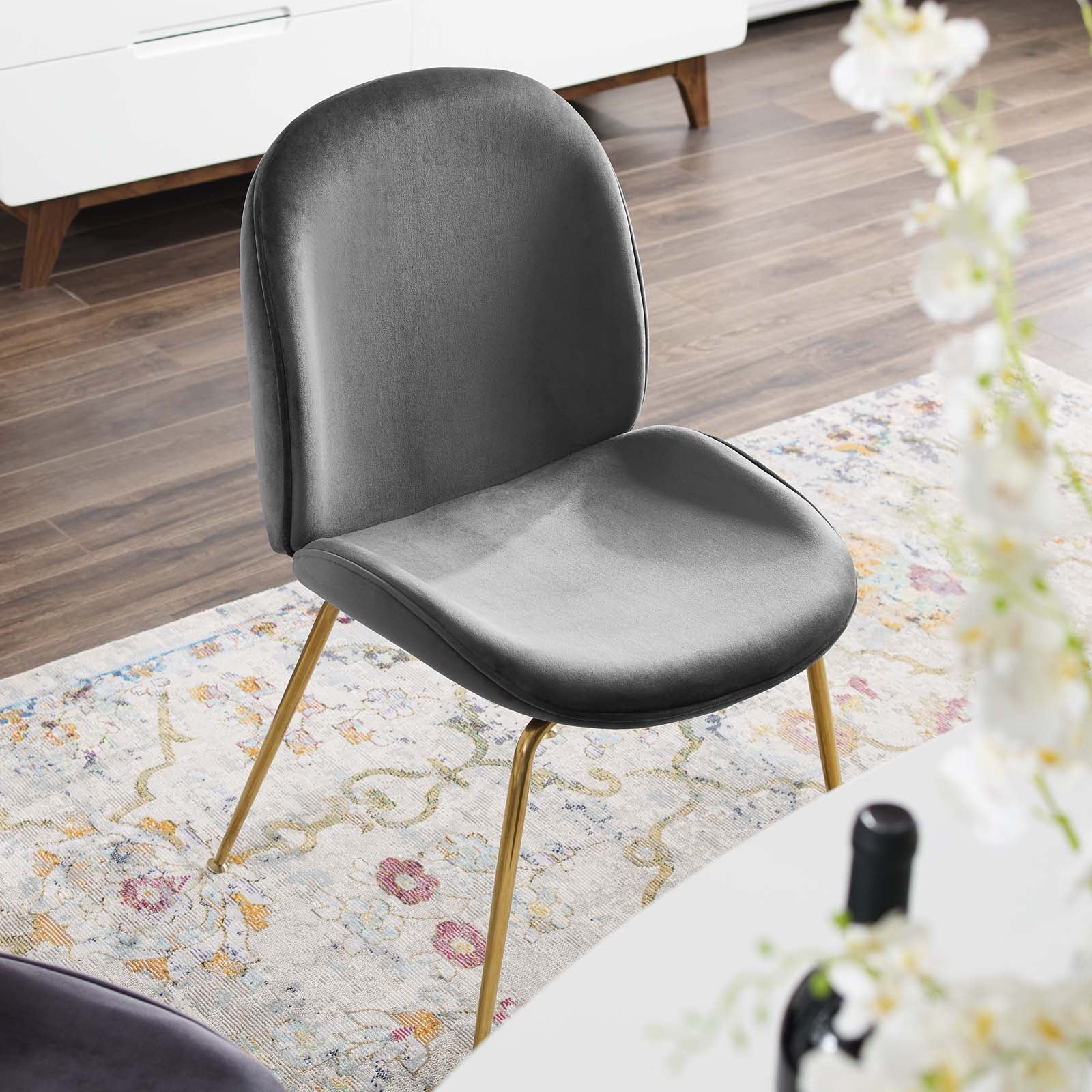 Scoop Gold Stainless Steel Leg Performance Velvet Dining Chair