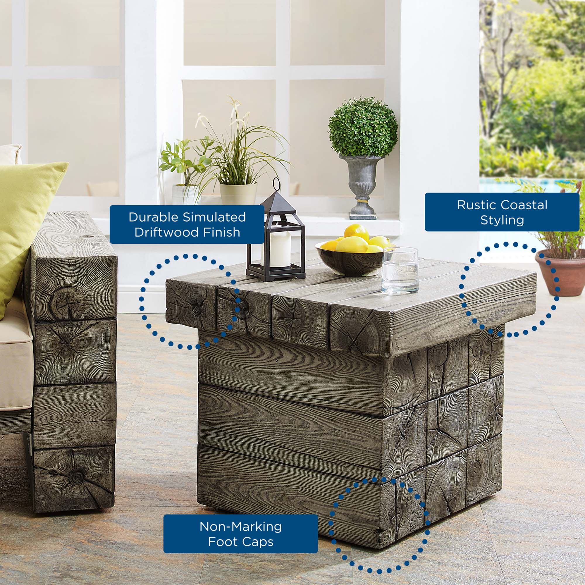 Manteo Rustic Coastal Outdoor Patio Side Table