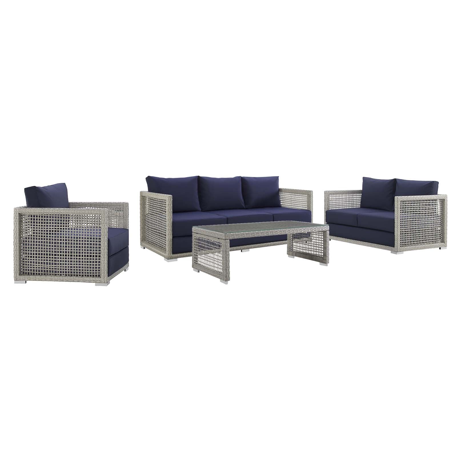 Aura 4 Piece Outdoor Patio Wicker Rattan Set