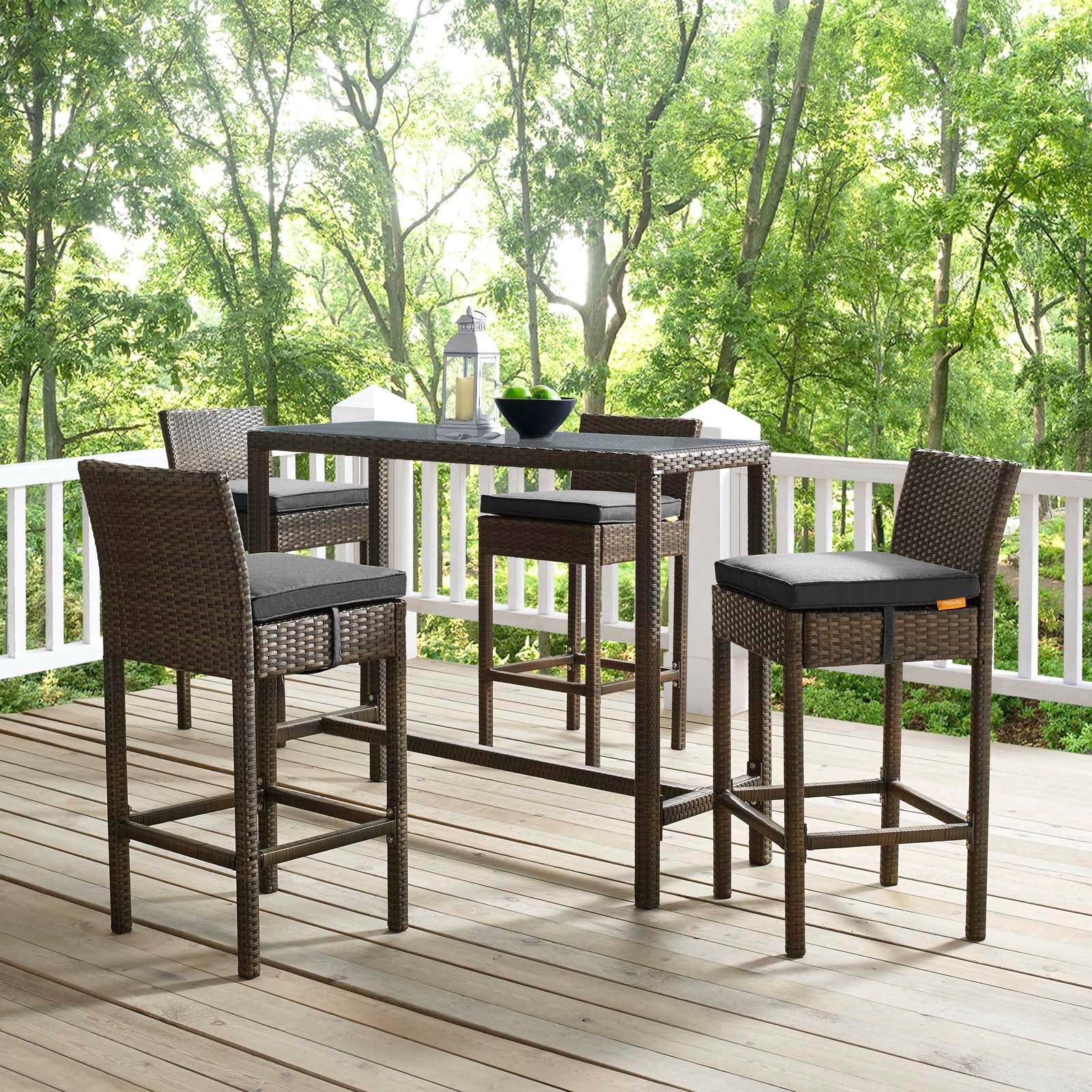 Conduit Bar Stool Outdoor Patio Wicker Rattan Set of 4