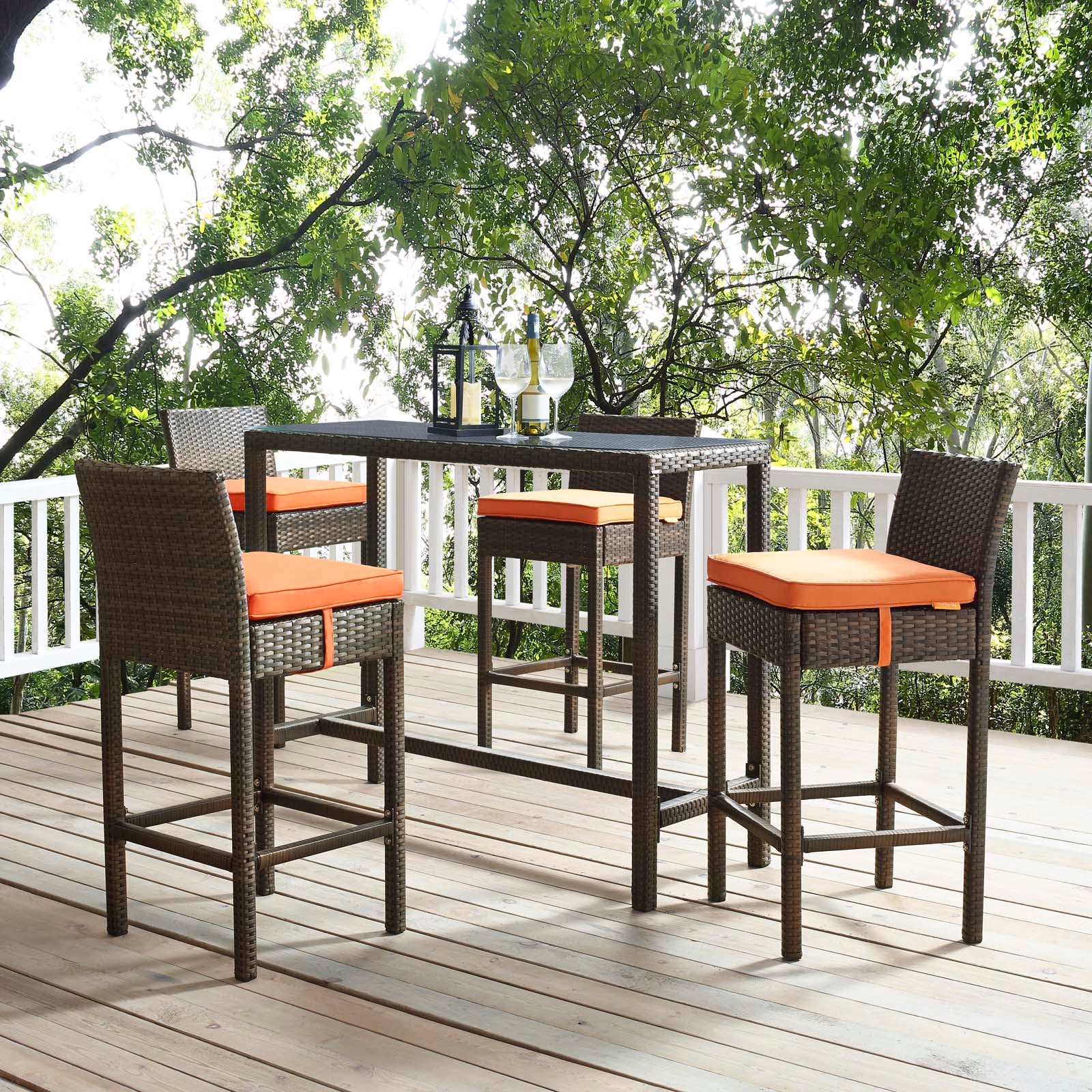 Conduit Bar Stool Outdoor Patio Wicker Rattan Set of 4