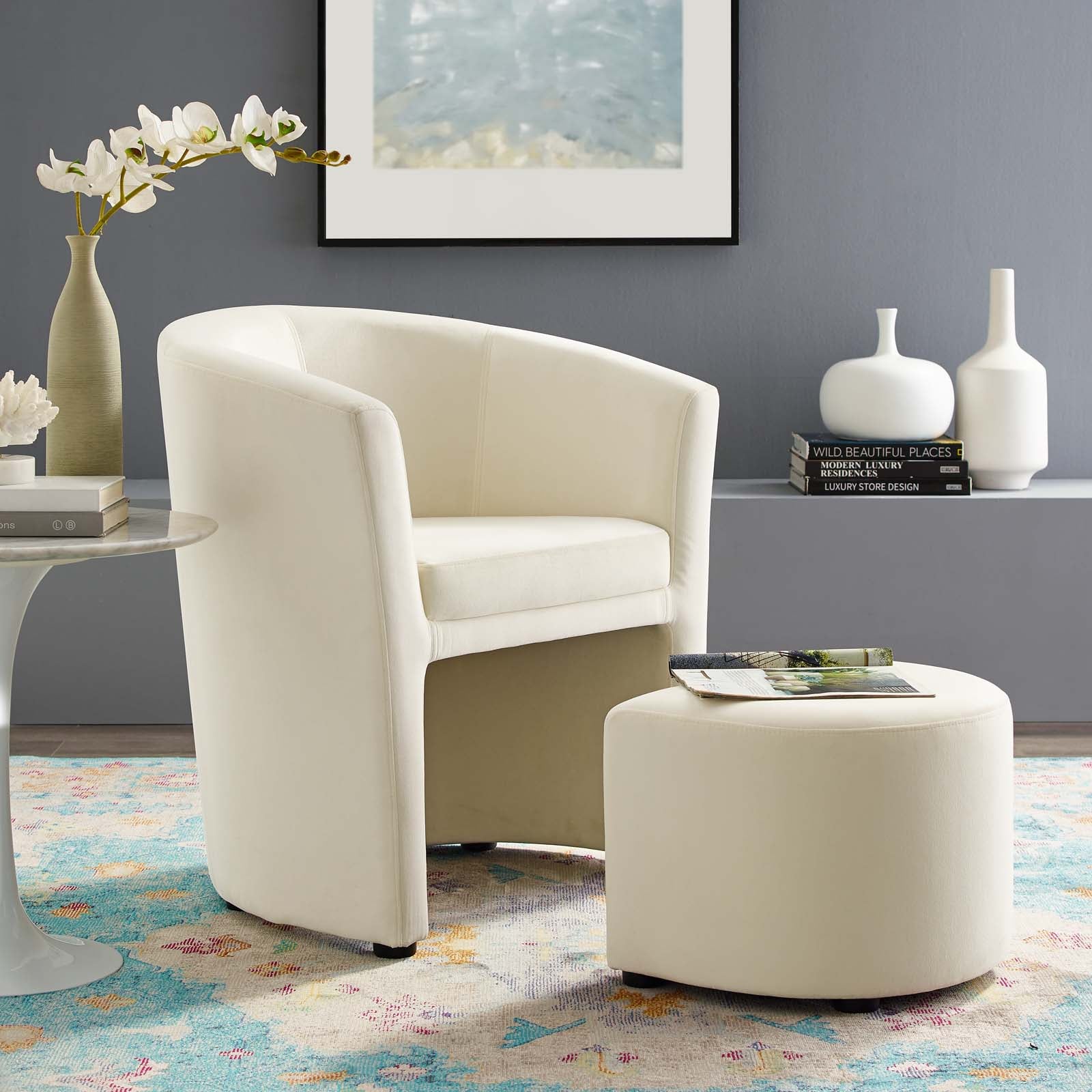 Divulge Performance Velvet Arm Chair and Ottoman Set