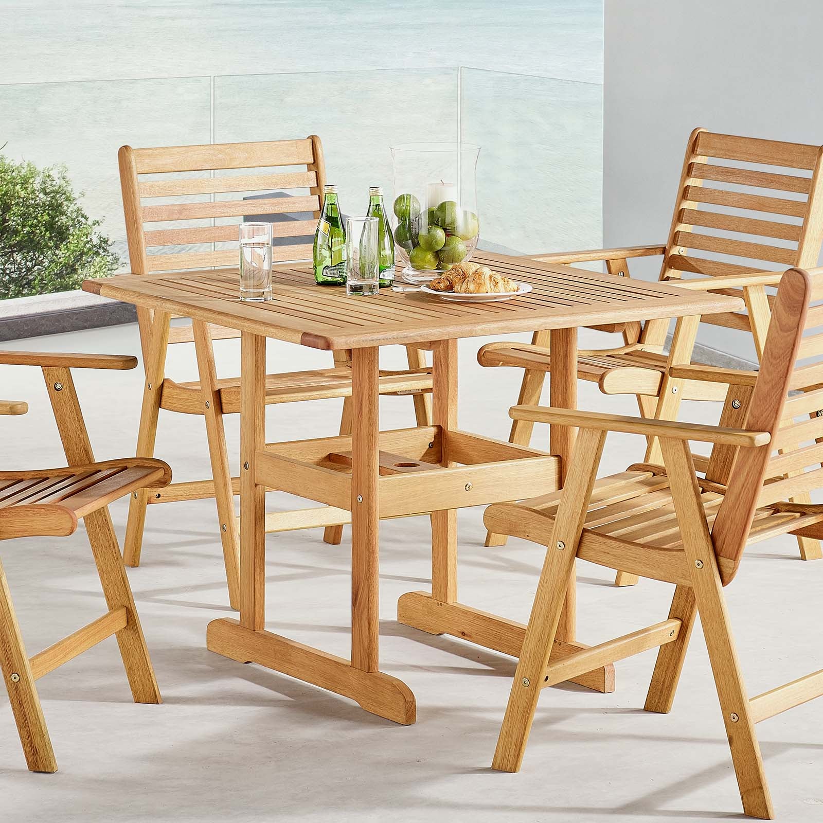 Hatteras 36" Square Outdoor Patio Eucalyptus Wood Dining Table