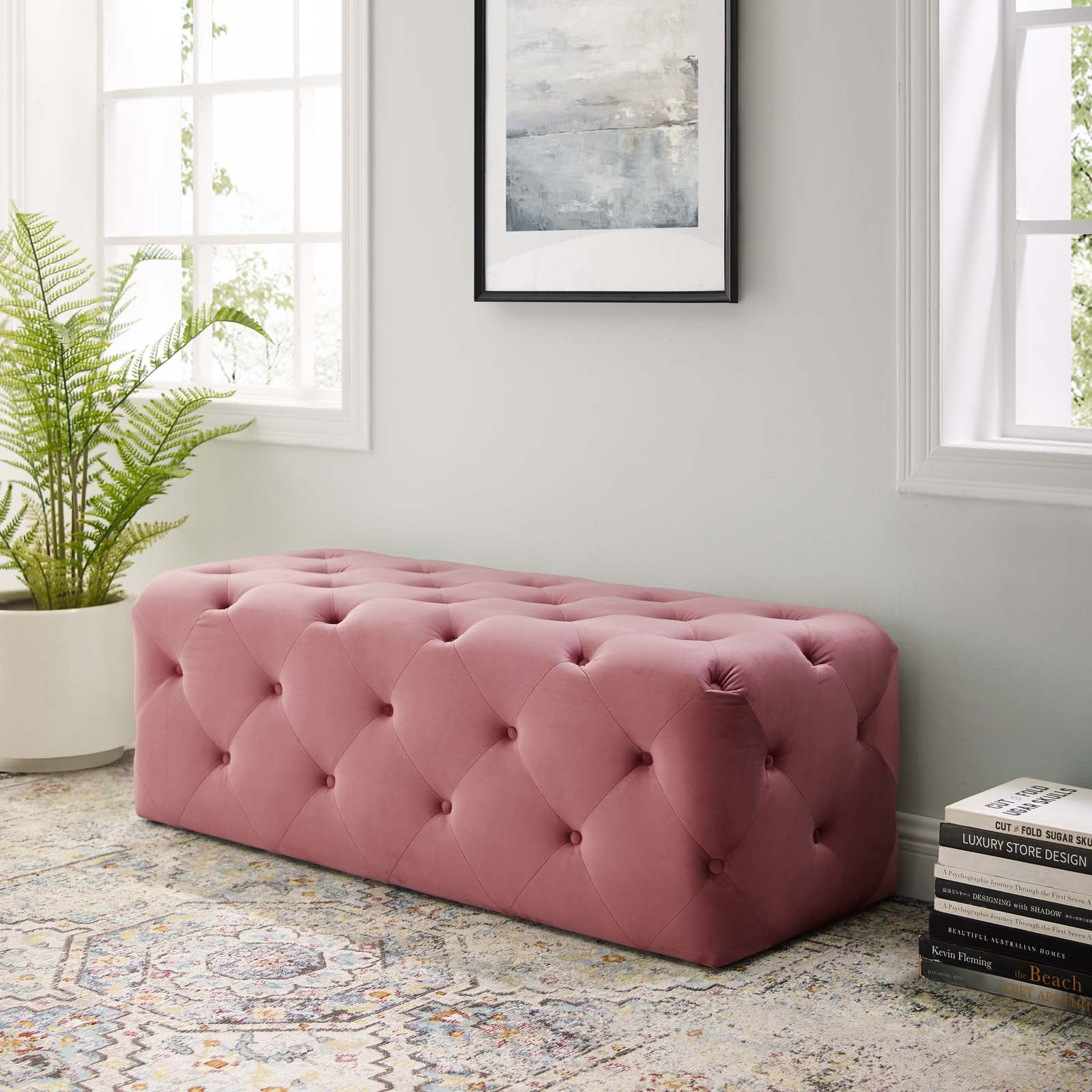 Amour 48" Tufted Button Entryway Performance Velvet Bench