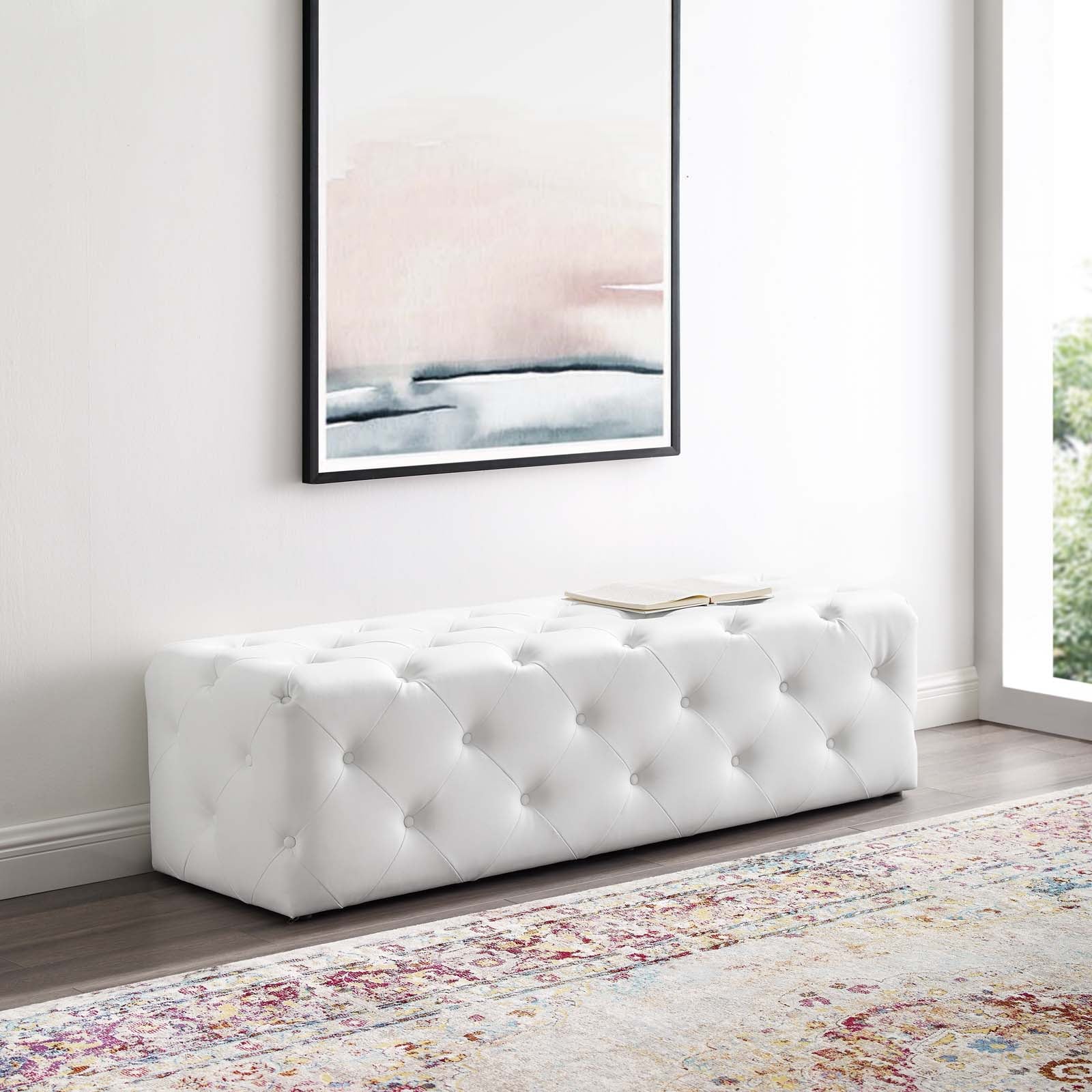 Amour 60" Tufted Button Entryway Faux Leather Bench