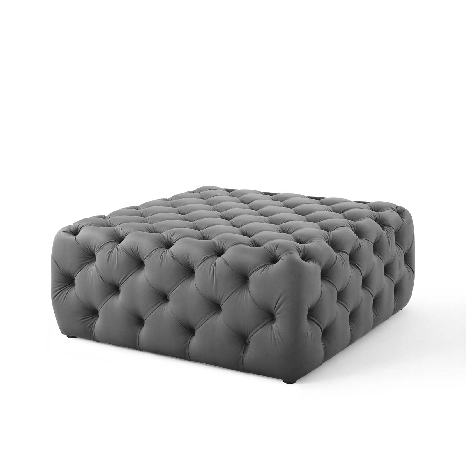 Amour Tufted Button Large Square Performance Velvet Ottoman