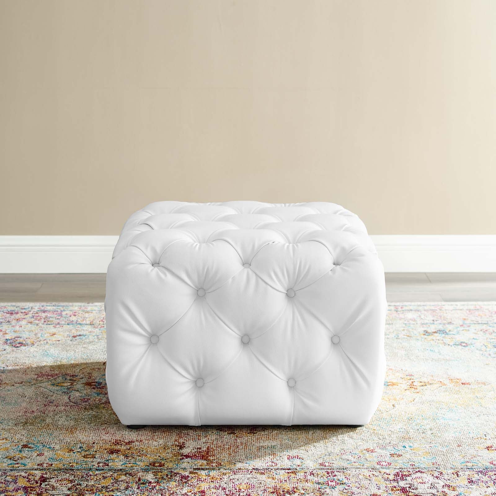 Amour Tufted Button Square Faux Leather Ottoman